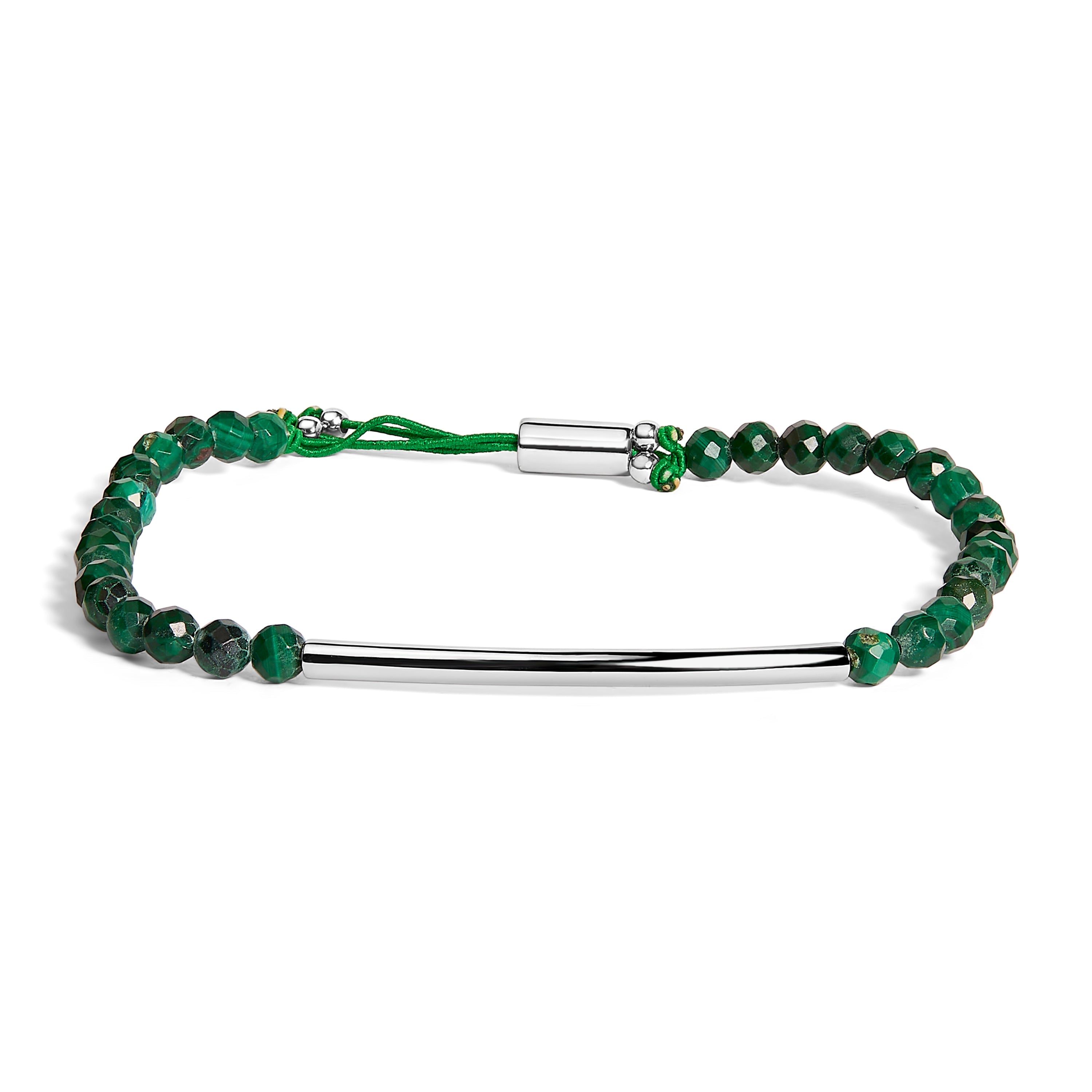 Sterling Silver Malachite Bead Station Bracelet with Bolo Clasp on sale at MyriadMart