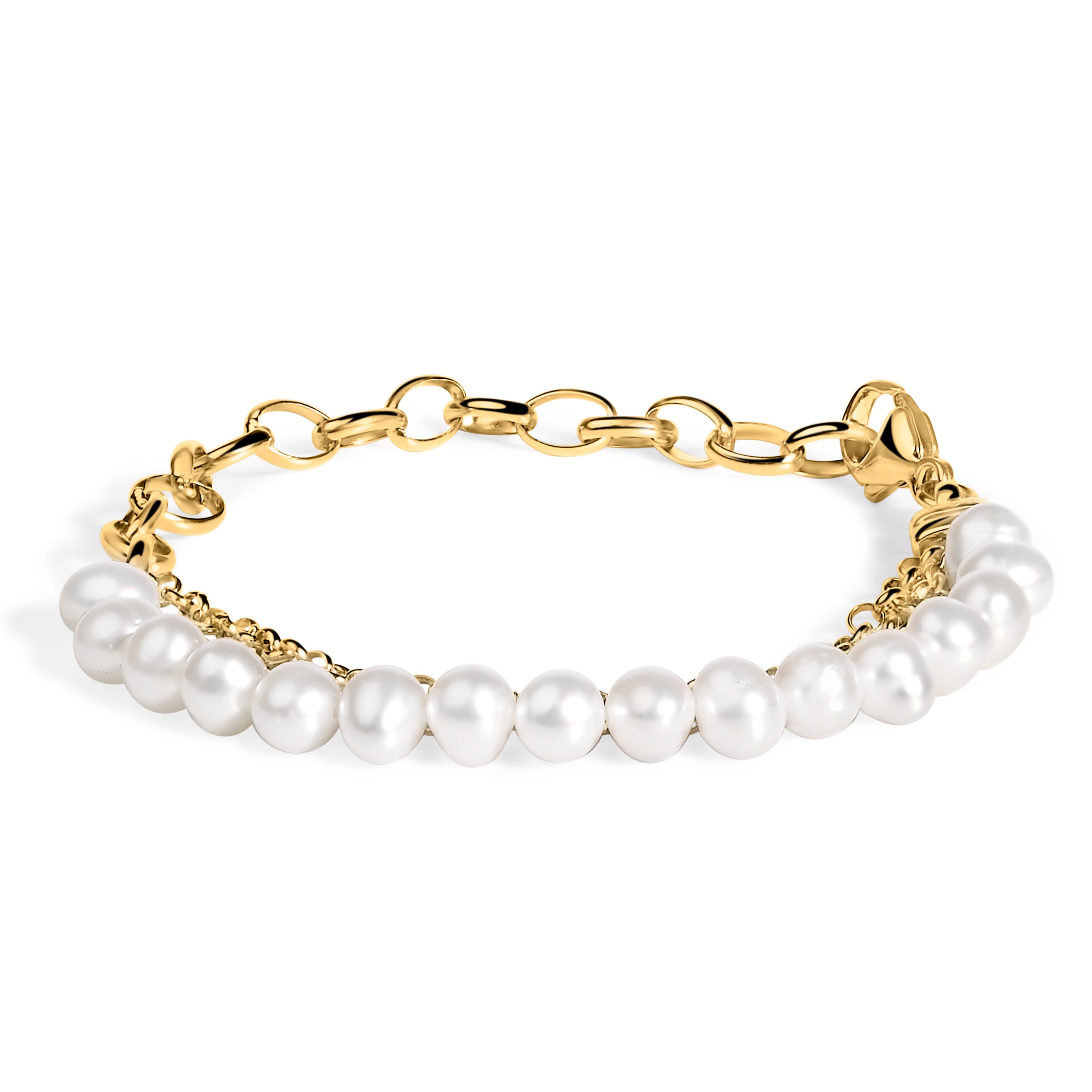 18K Yellow Gold Vermeil Cultured Pearl Station Link Bracelet on sale at MyriadMart