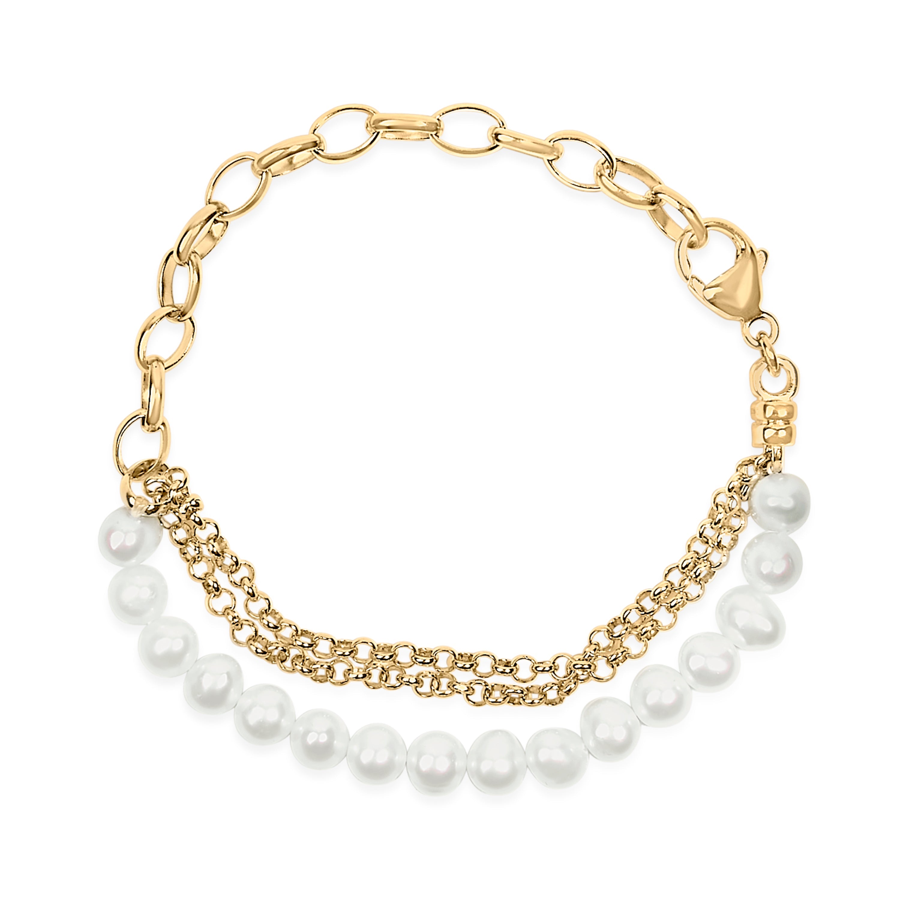 18K Yellow Gold Vermeil Cultured Pearl Station Link Bracelet on sale at MyriadMart