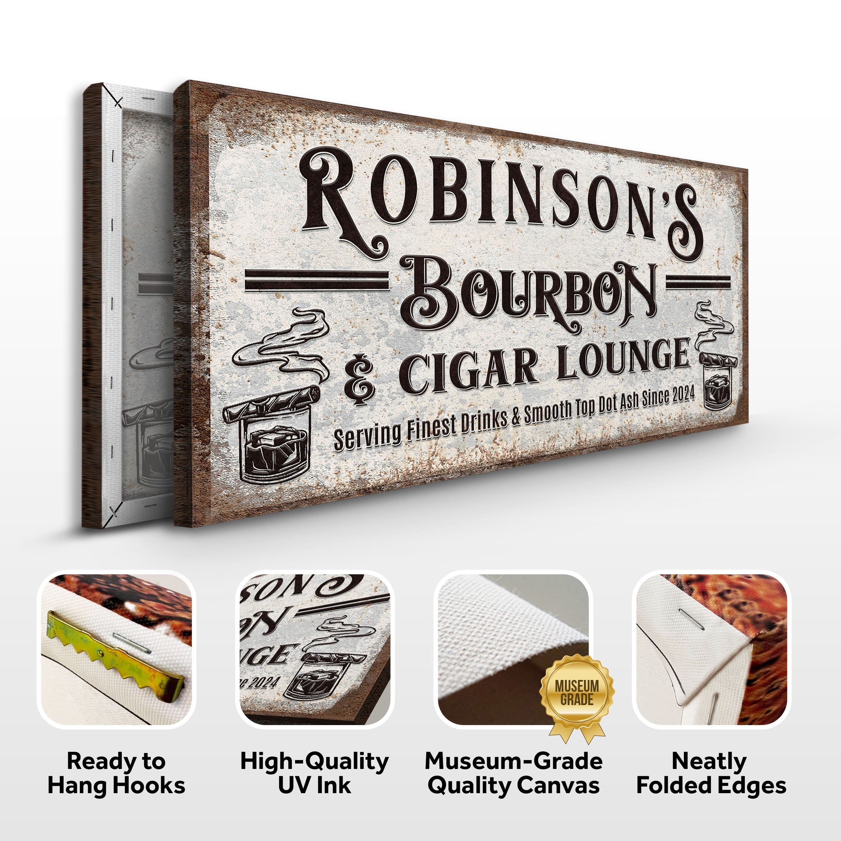 Personalized Bourbon and Cigar Bar Sign on sale at MyriadMart