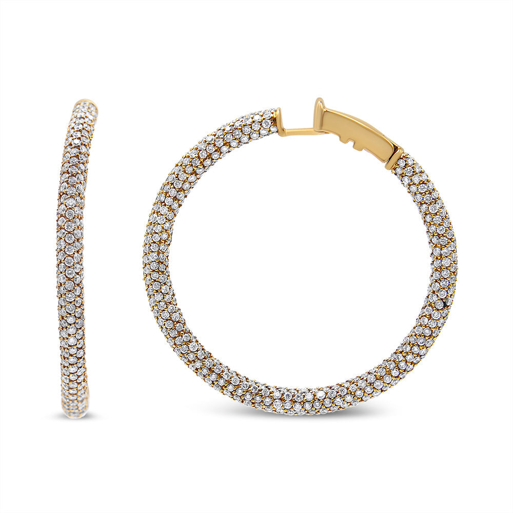 18K Rose Gold 6.90 Cttw Pave Set Diamond Inside Out Eternity Hoop Earrings F-G Color, VS1-VS2 Clarity on sale at MyriadMart