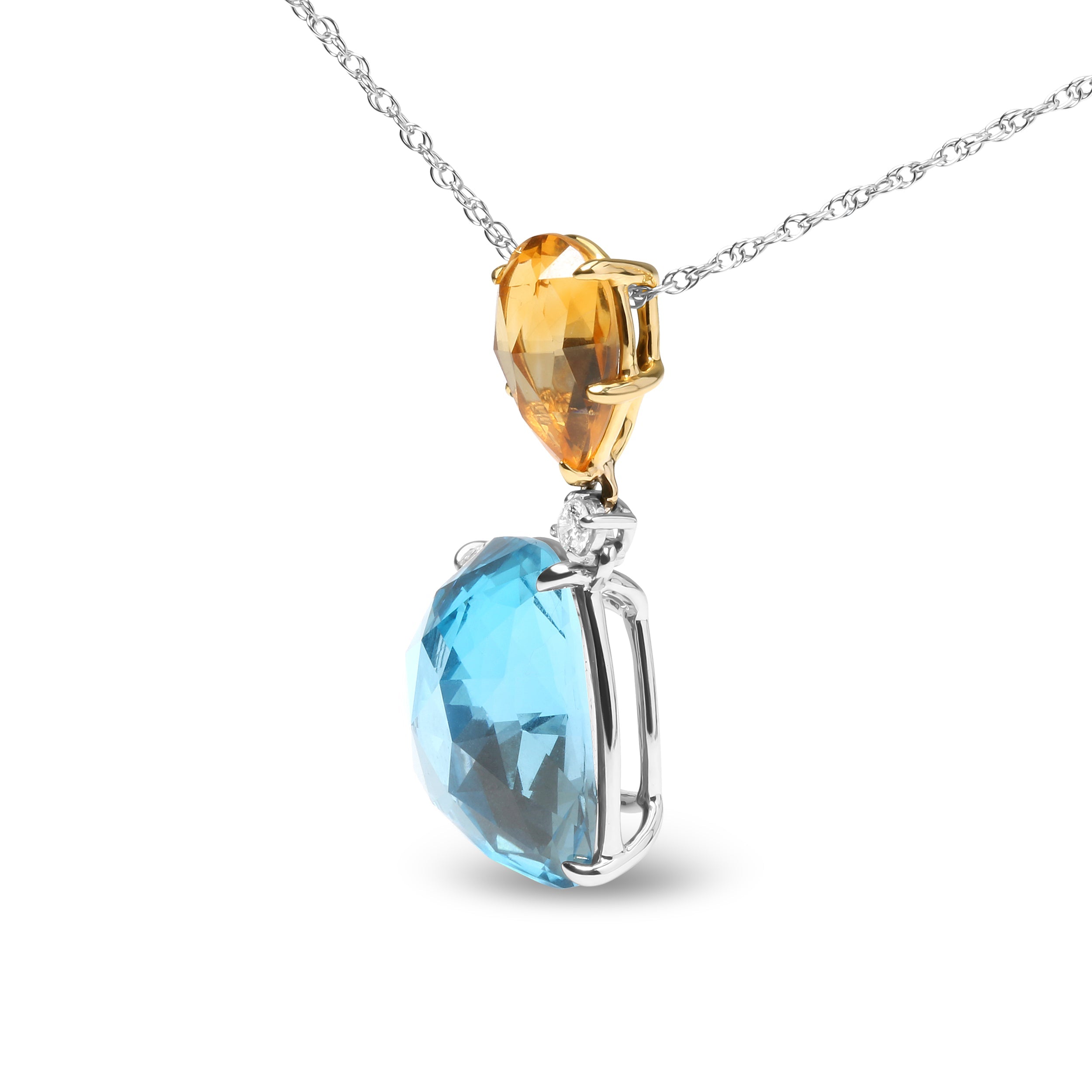 18K White and Yellow Gold Diamond Accent and Yellow Citrine and Sky Blue Topaz Gemstone Dangle Drop 18" Pendant Necklace G-H Color, SI1-SI2 Clarity on sale at MyriadMart