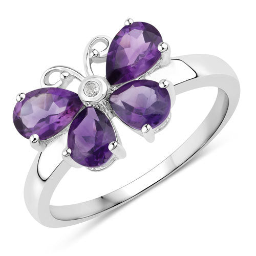 1.35 Carat Genuine Amethyst and Created White Sapphire .925 Sterling Silver Ring on sale at MyriadMart
