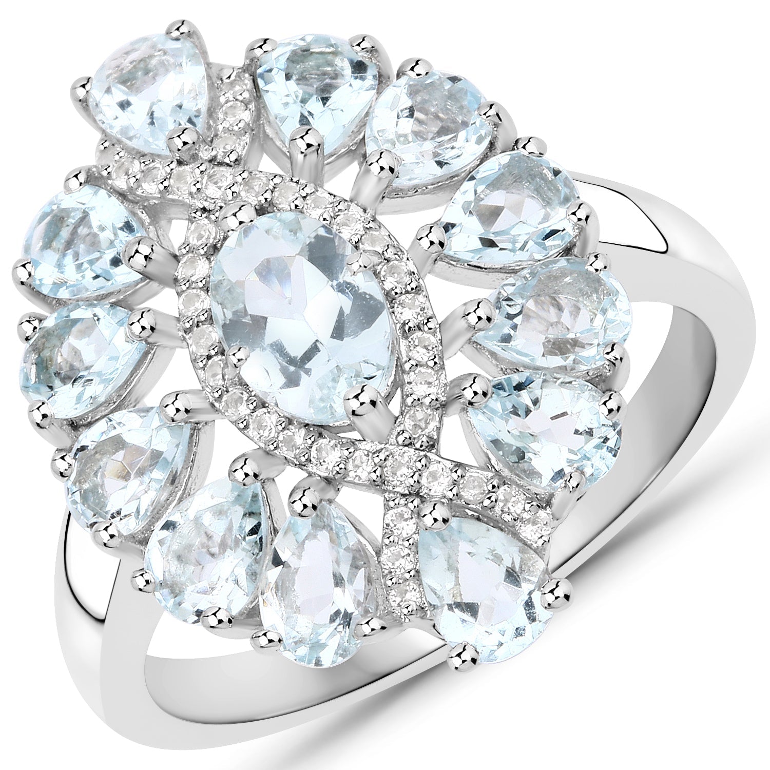 1.89 Carat Genuine Aquamarine and White Topaz .925 Sterling Silver Ring on sale at MyriadMart