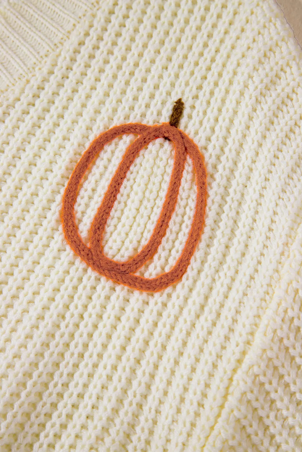 Raw Hem Pumpkin V-Neck Long Sleeve Sweater - MyriadMart