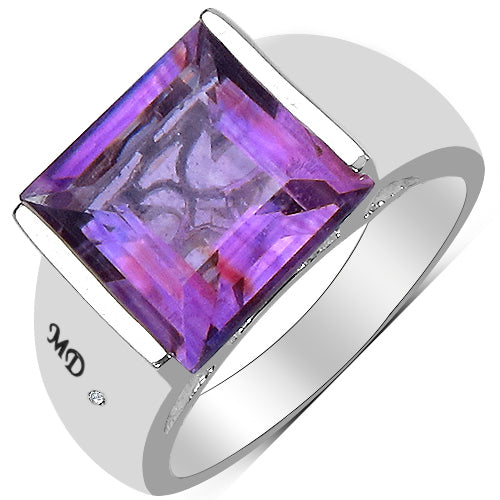 5.21 Carat Genuine Amethyst & White Diamond .925 Sterling Silver Ring on sale at MyriadMart