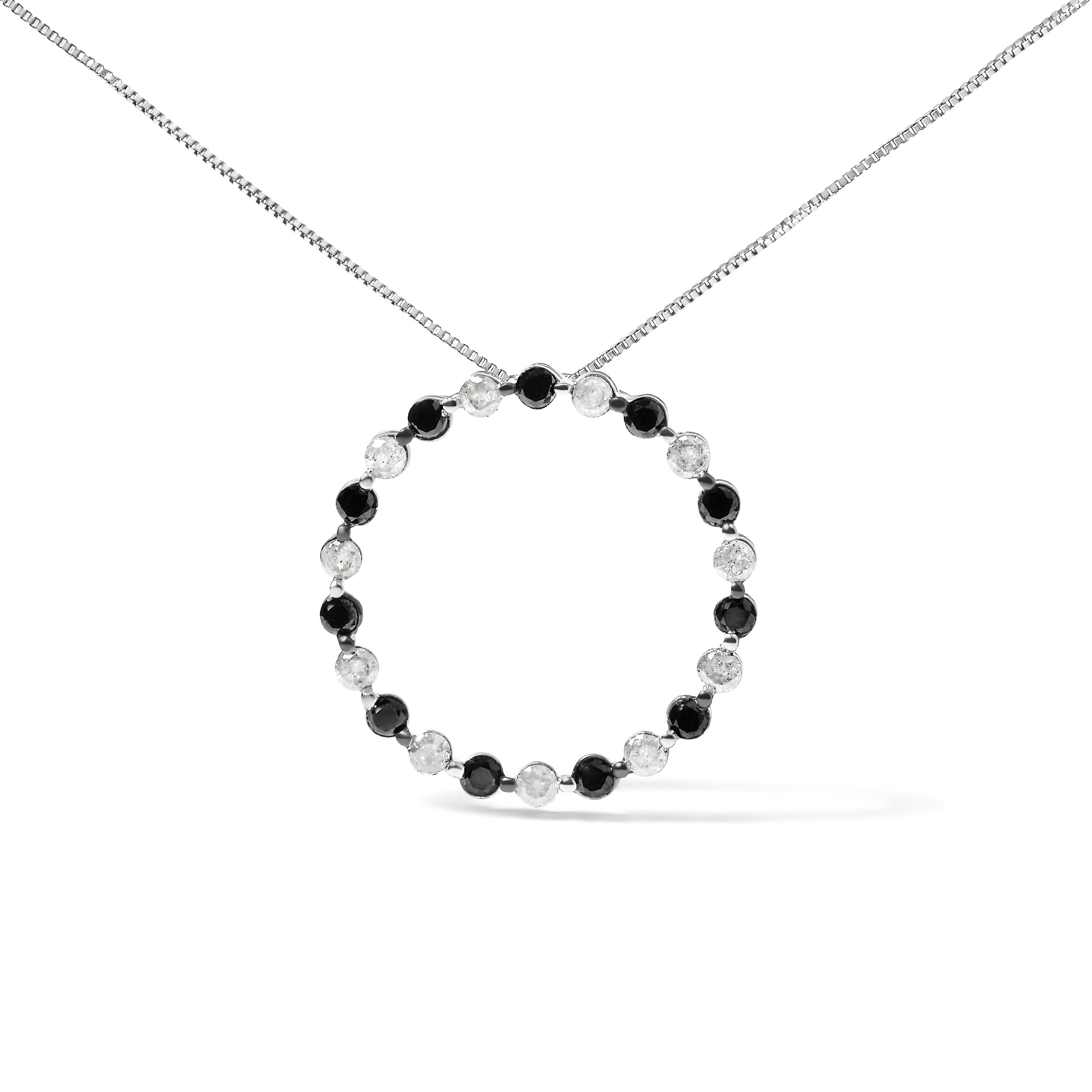 .925 Sterling Silver 1 3/4 Cttw Alternating Black and White Diamond Open Circle Hoop Pendant Necklace H-I Color, I2-I3 Clarity - 18" Inches on sale at MyriadMart
