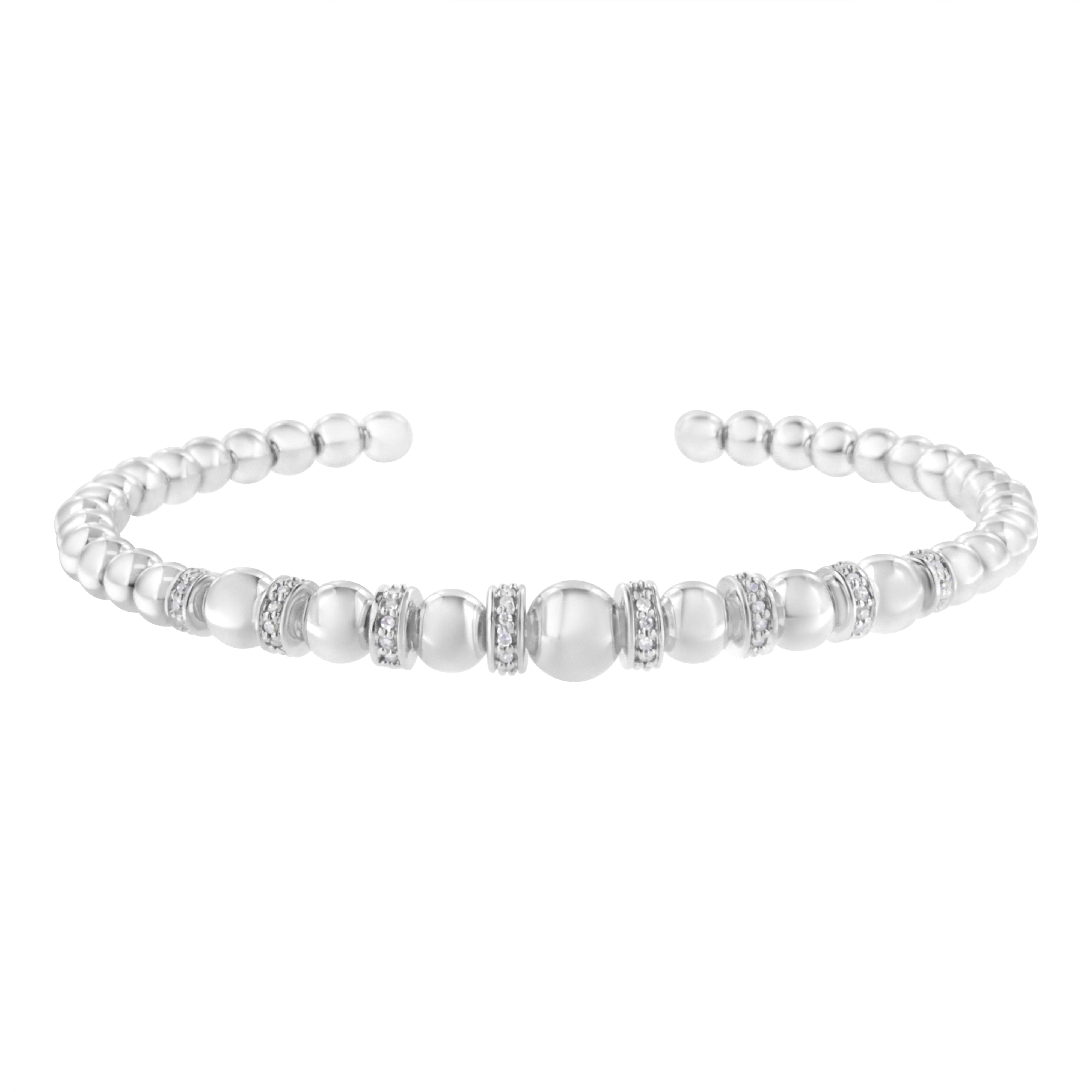 .925 Sterling Silver 1/4 Cttw Diamond Rondelle Graduated Ball Bead Cuff Bangle Bracelet I-J color, I2-I3 clarity - Fits wrists up to 7 1/2 inches on sale at MyriadMart