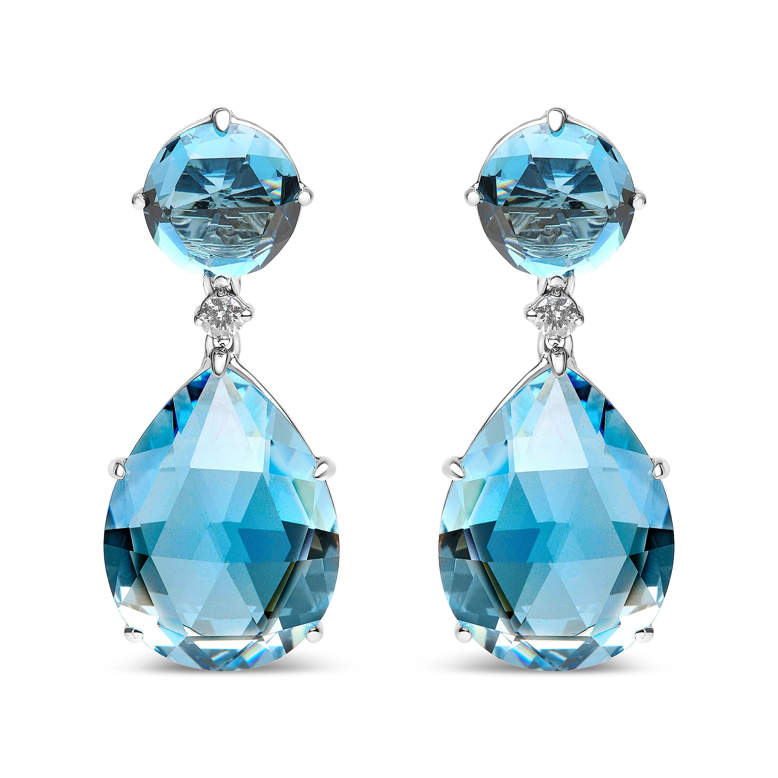 18K White Gold 1/5 Cttw Diamond with Round London Blue Topaz and 20 x 15mm Pear Cut Sky Blue Topaz Gemstone Dangle Earring G-H Color, SI1-SI2 Clarity on sale at MyriadMart