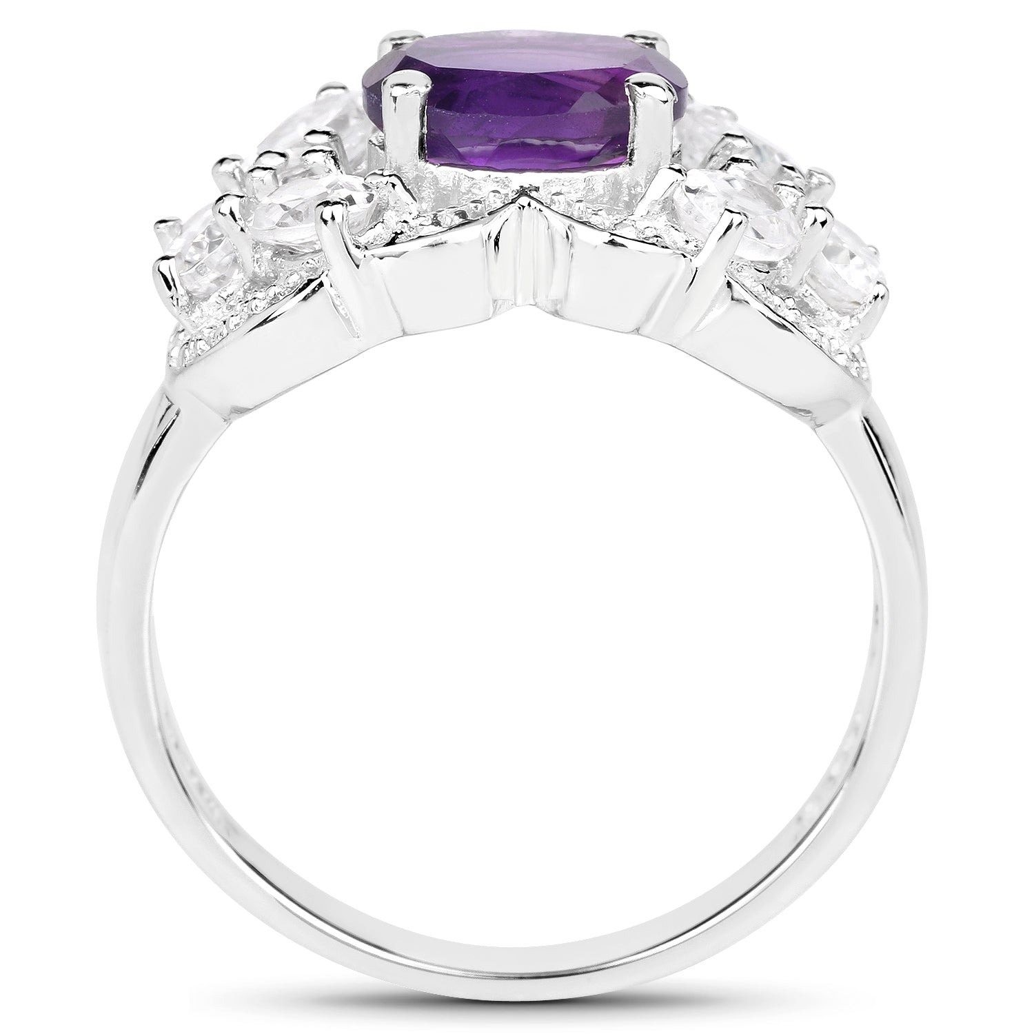 2.75 Carat Genuine Amethyst and White Zircon .925 Sterling Silver Ring on sale at MyriadMart