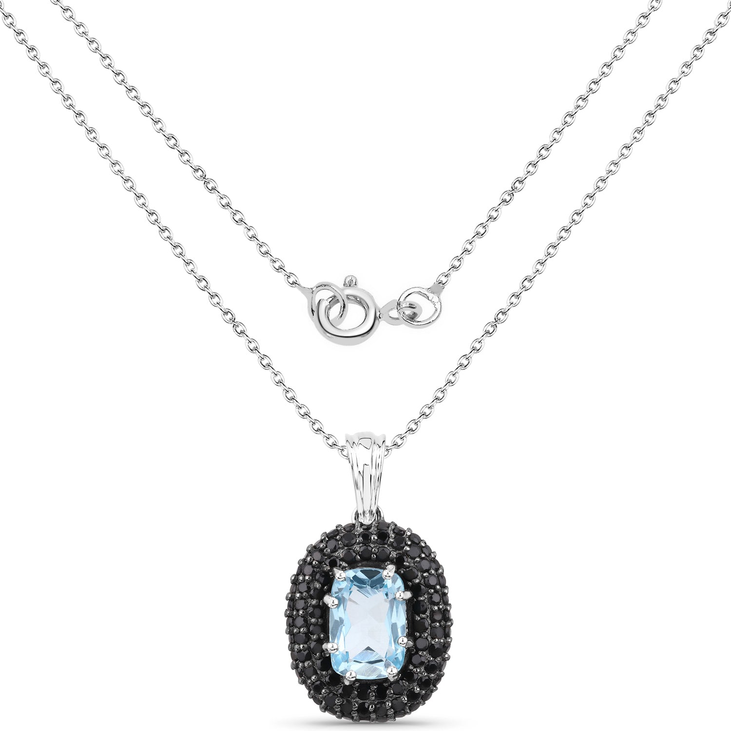 6.70 Carat Genuine Blue Topaz and Black Spinel .925 Sterling Silver Pendant on sale at MyriadMart