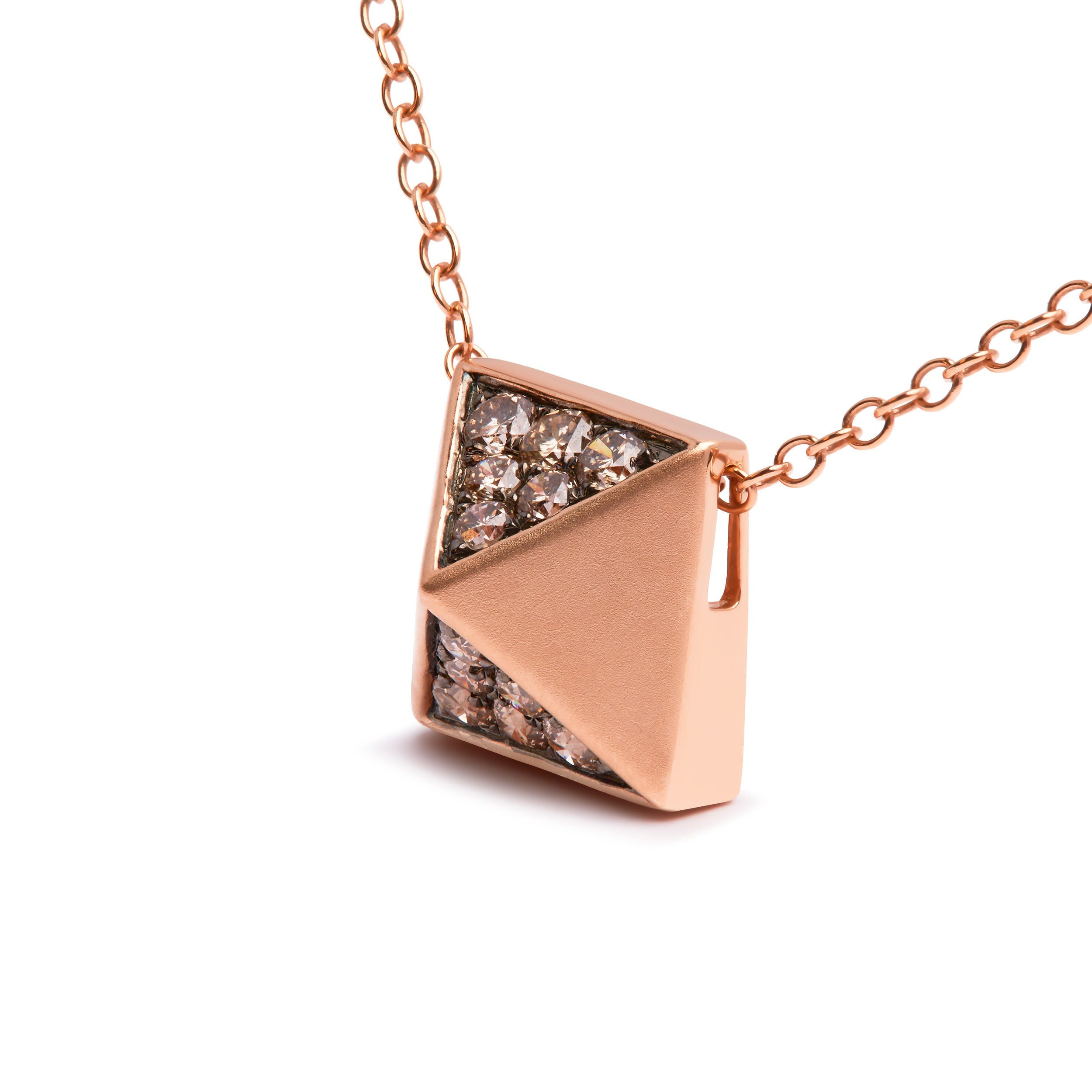 14K Rose Gold 1/4 Cttw Brown Diamond Matte Finished Pyramid Pendant Necklace Brown Color, SI1-SI2 Clarity - 18" Inches on sale at MyriadMart