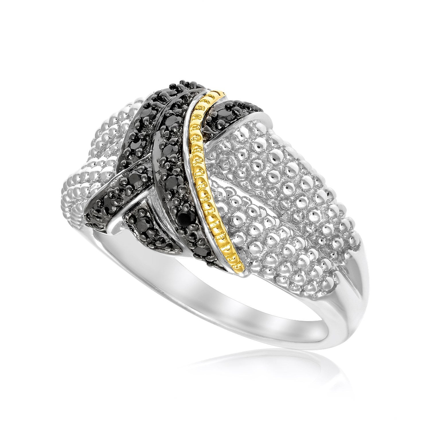 18k Yellow Gold & Sterling Silver Entwined Popcorn Ring with Black Diamonds on sale at MyriadMart