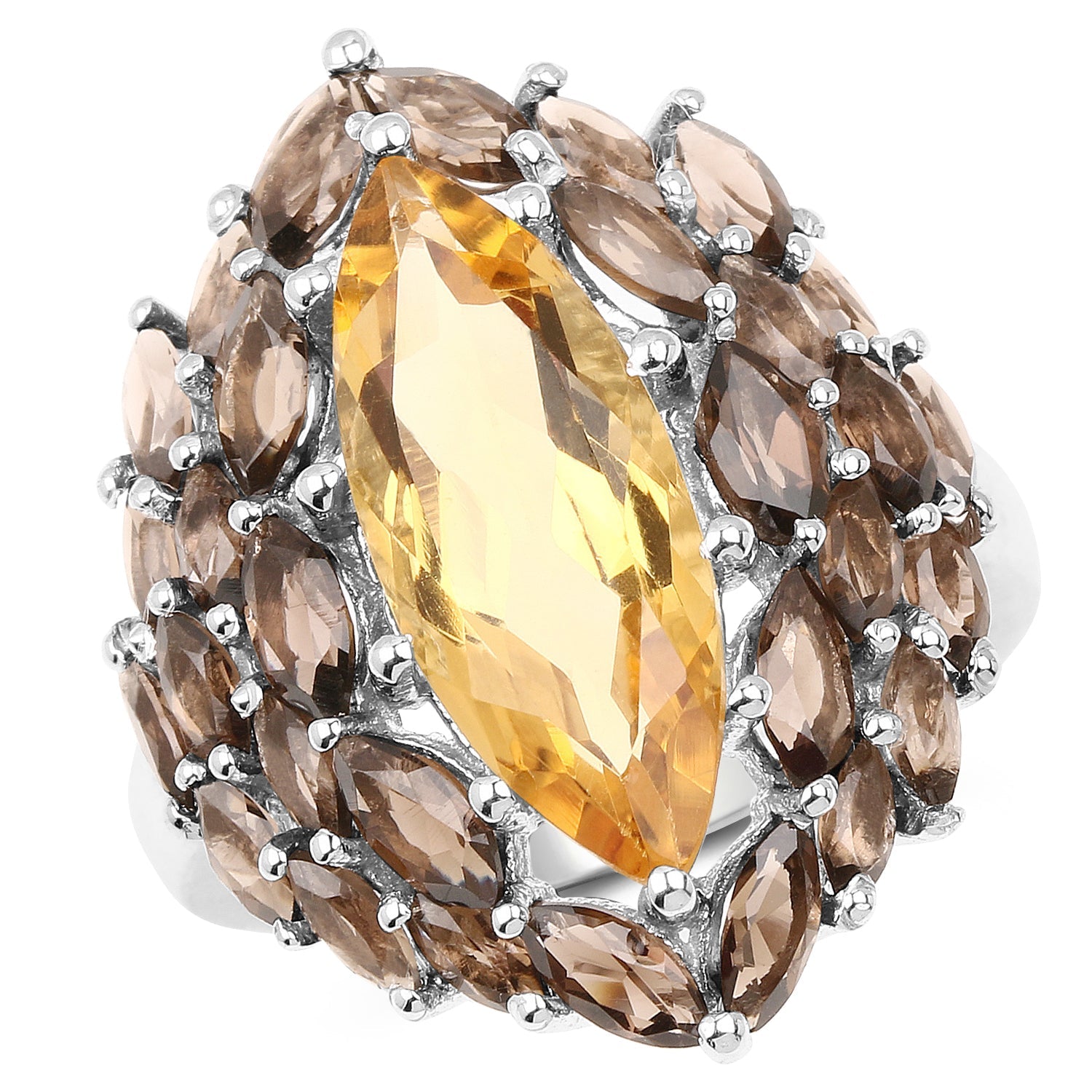 6.20 Carat Genuine Citrine & Smoky Quartz .925 Sterling Silver Ring on sale at MyriadMart