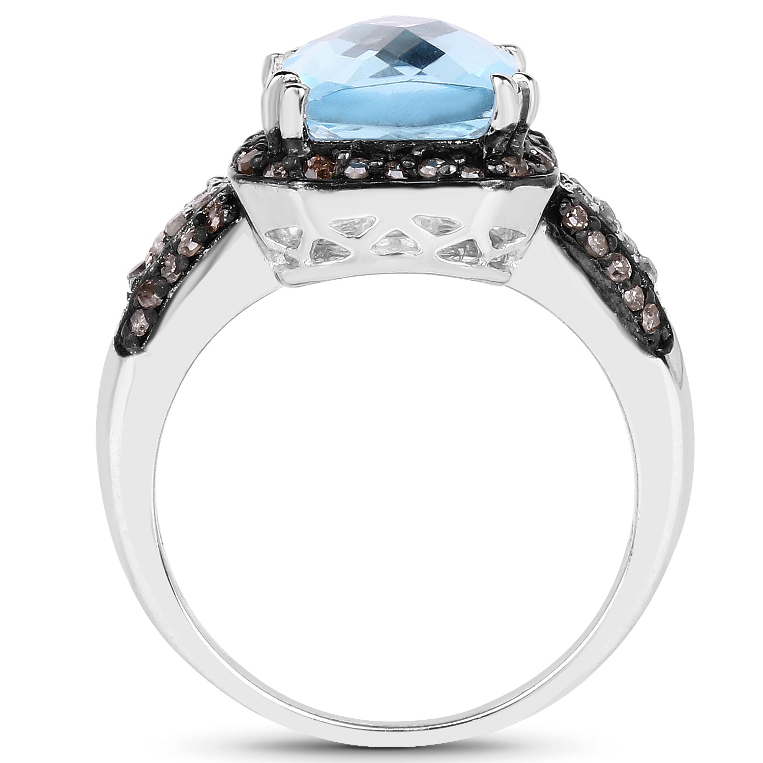 4.33 Carat Genuine Swiss Blue Topaz, Champagne Diamond & White Diamond .925 Sterling Silver Ring on sale at MyriadMart