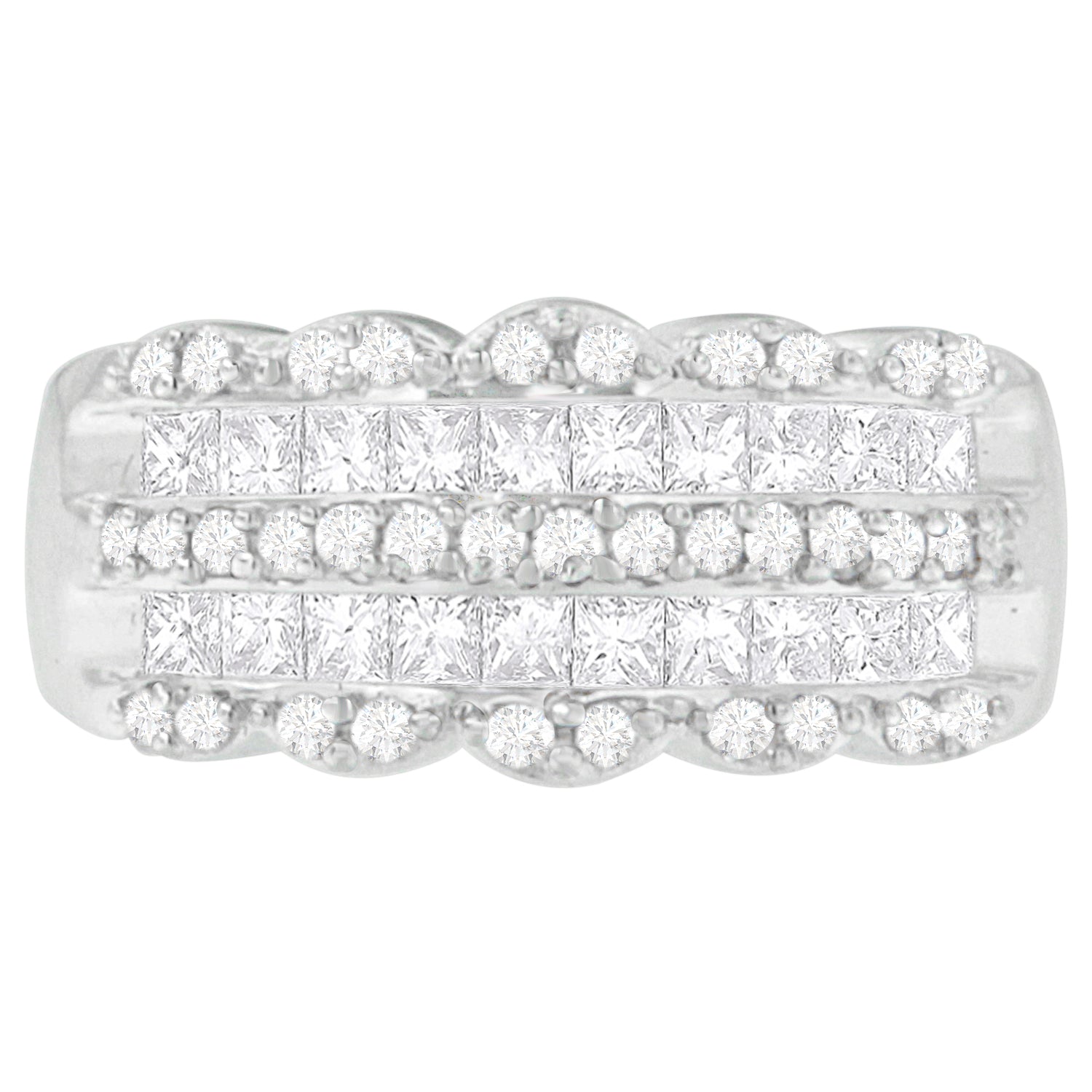 14K White Gold 1 1/7ct. TDW Round and Princess-Cut Diamond Ring H-I, SI2-I1 on sale at MyriadMart