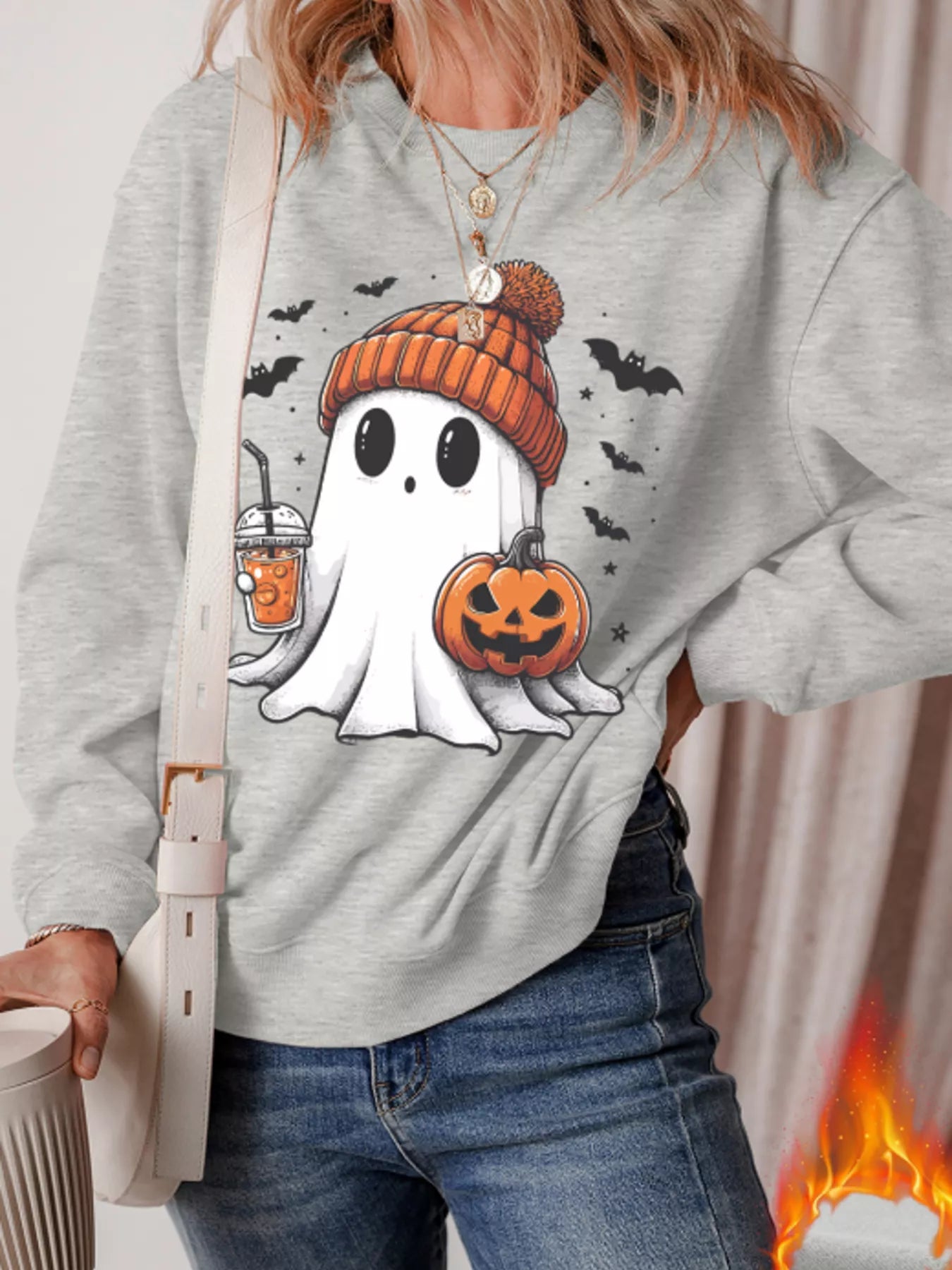 Halloween Ghost Round Neck Sweatshirt - MyriadMart