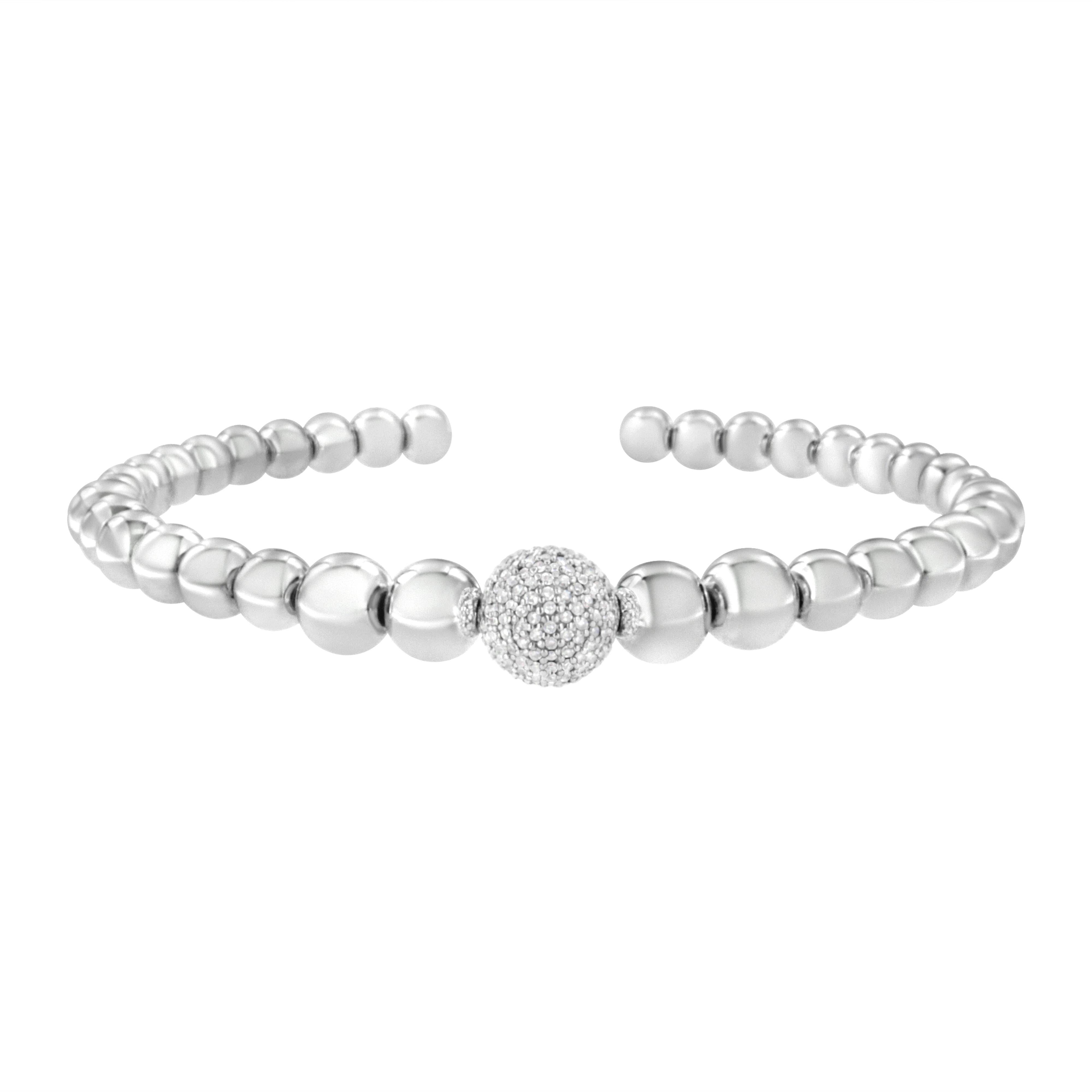 .925 Sterling Silver 1/6 Cttw Diamond Rondelle Graduated Ball Bead Cuff Bangle Bracelet I-J color, I2-I3 clarity - Fits wrists up to 7 1/2 inches on sale at MyriadMart