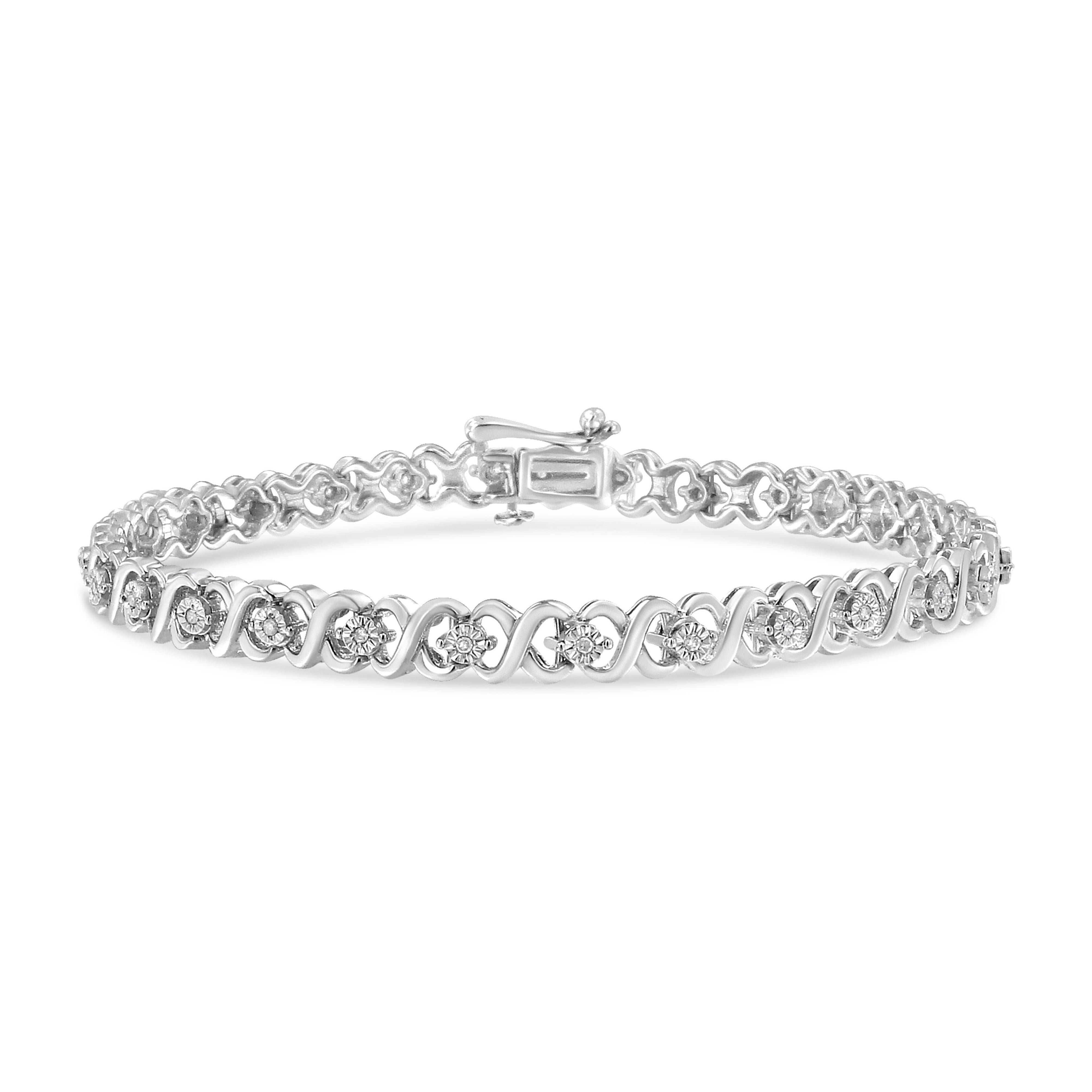 .925 Sterling Silver 1/6 Cttw Miracle Set Diamond Infinity Link and Station Tennis Bracelet I-J Color, I3 Clarity - 7.25 " Inches on sale at MyriadMart