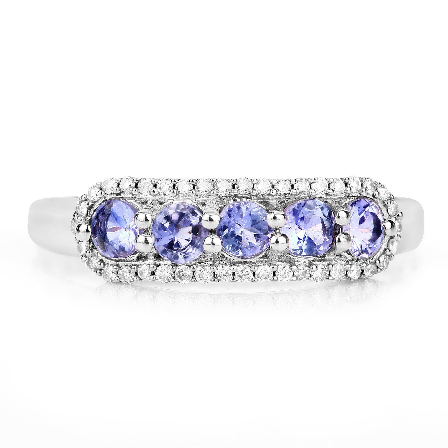 0.61 Carat Genuine Tanzanite and White Diamond 14K White Gold Ring on sale at MyriadMart