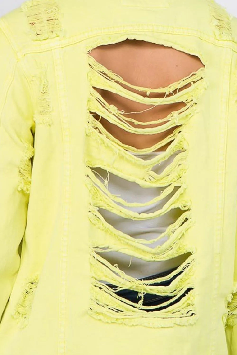 American Bazi Distressed Back Button Down Denim Jacket - MyriadMart