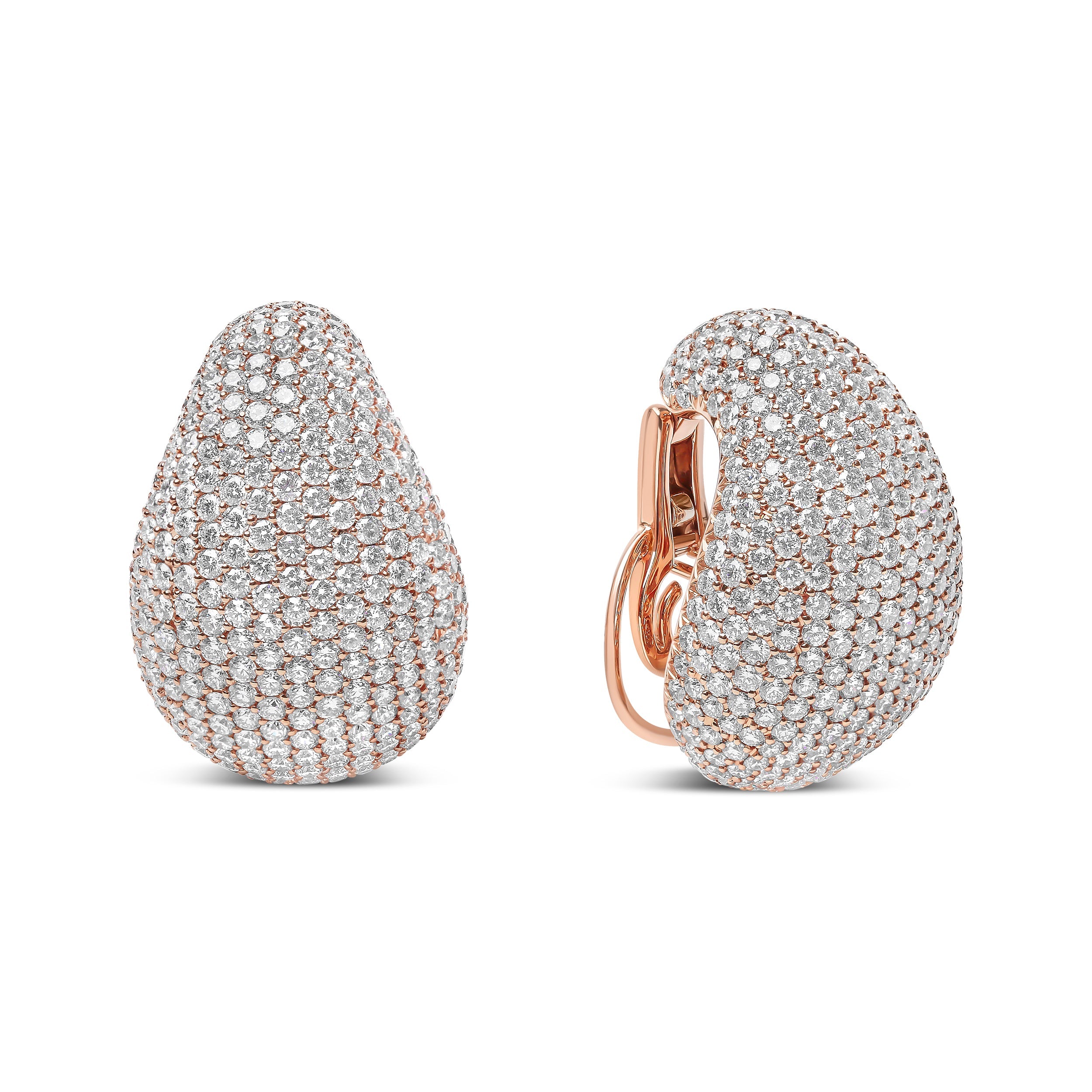 18K Rose Gold 13 1/5 Cttw Micro-Pave Diamond Sculptural Design Statement Omega Back Earrings G-H Color, SI1-SI2 Clarity on sale at MyriadMart