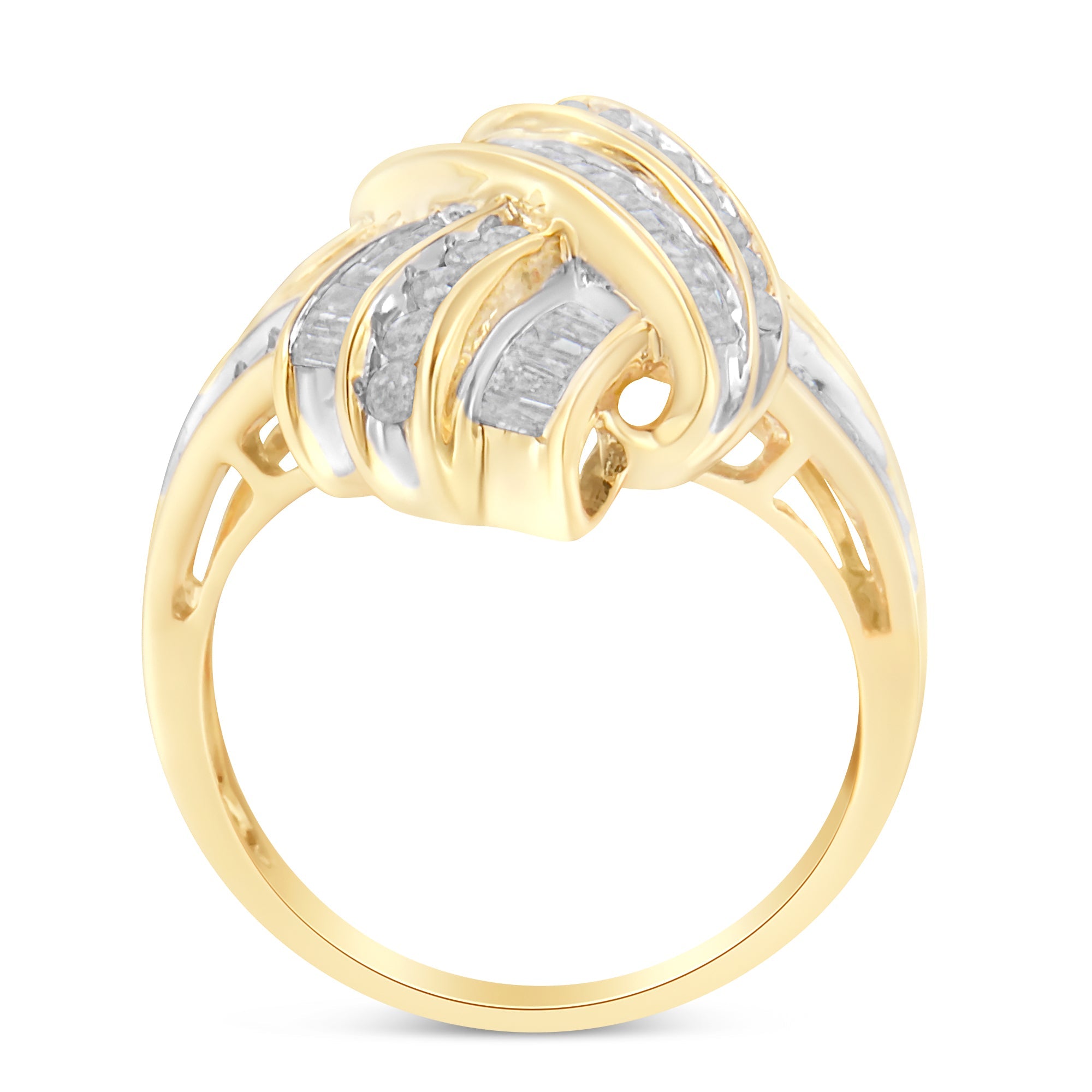 10K Yellow Gold Diamond Bypass Cocktail Ring 1 1/5 Cttw, I-J Color, I2-I3 Clarity - Size 8 on sale at MyriadMart