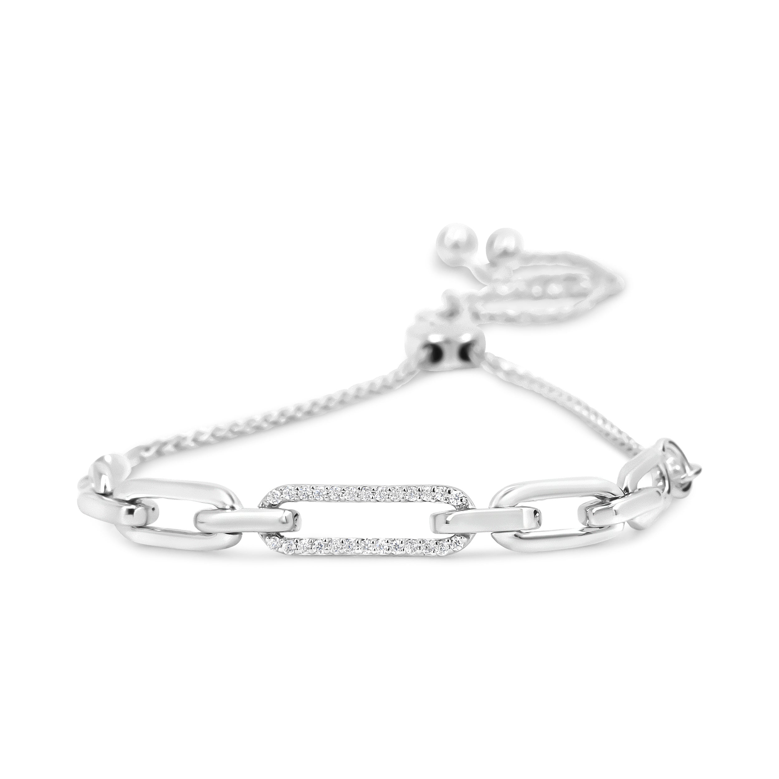 .925 Sterling Silver 1/10 Cttw Diamond Paperclip Link Adjustable Bolo Bracelet I-J Color, I2-I3 Clarity on sale at MyriadMart
