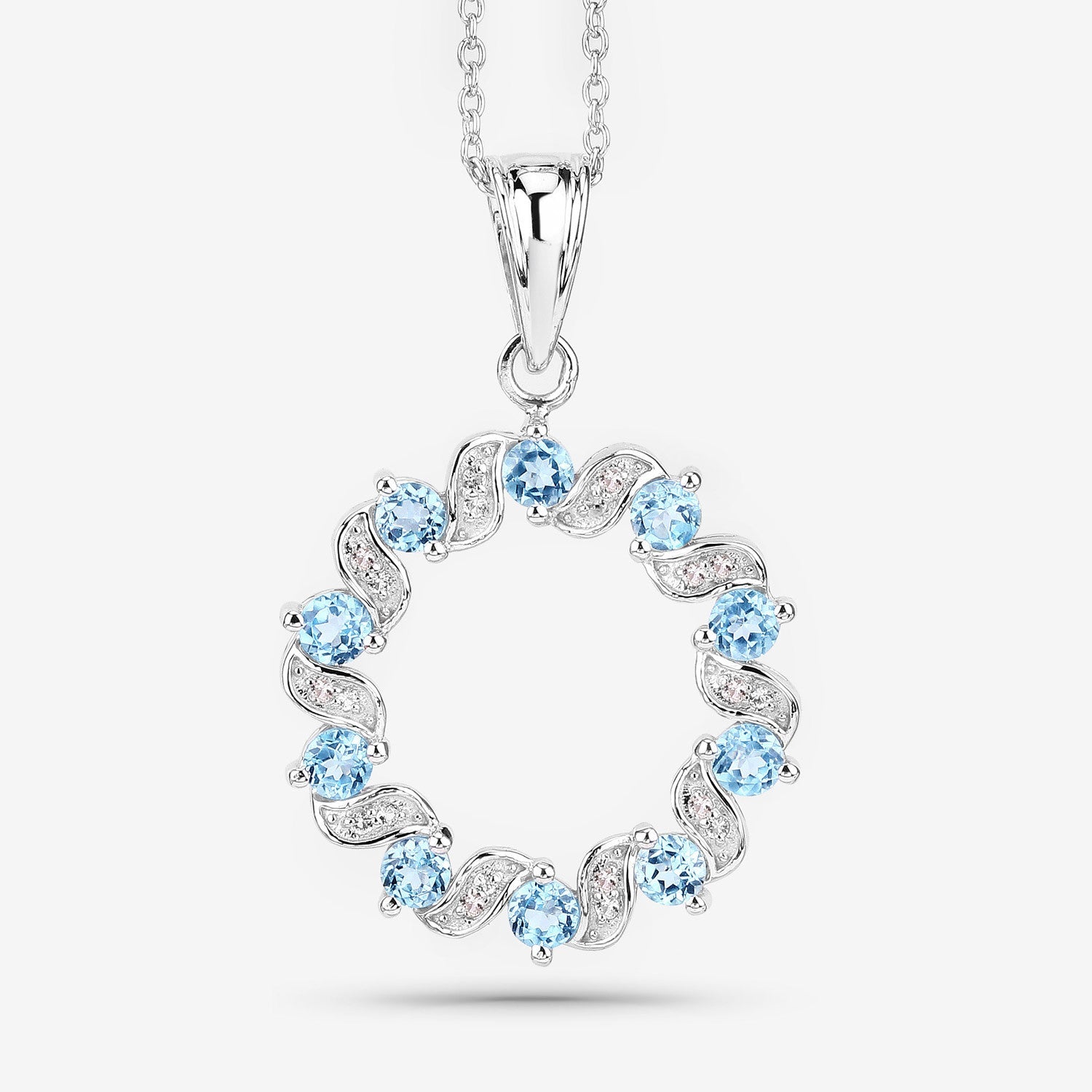 1.30 Carat Genuine Swiss Blue Topaz and White Topaz .925 Sterling Silver Pendant on sale at MyriadMart