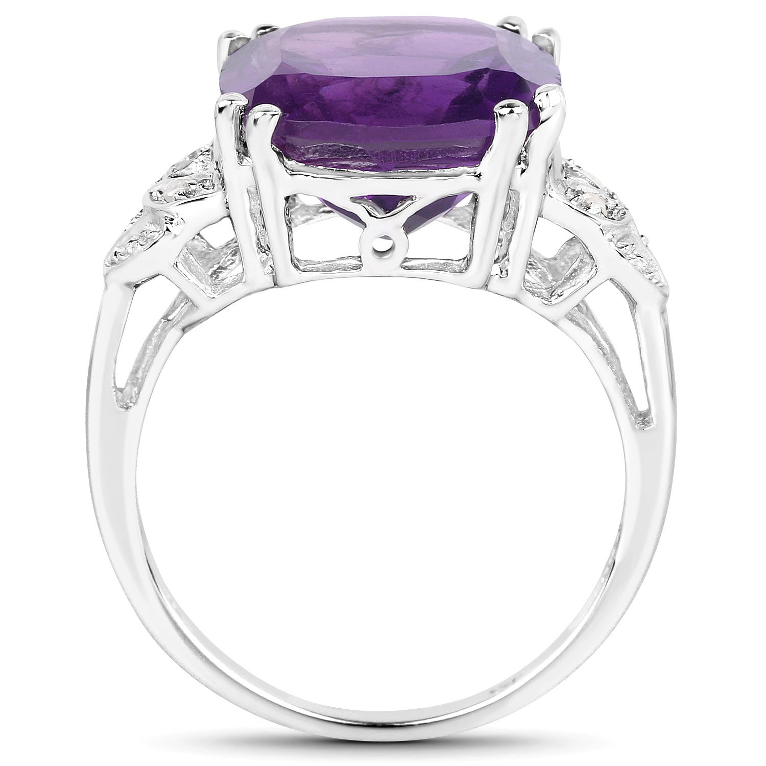 5.87 Carat Genuine Amethyst and White Diamond .925 Sterling Silver Ring on sale at MyriadMart