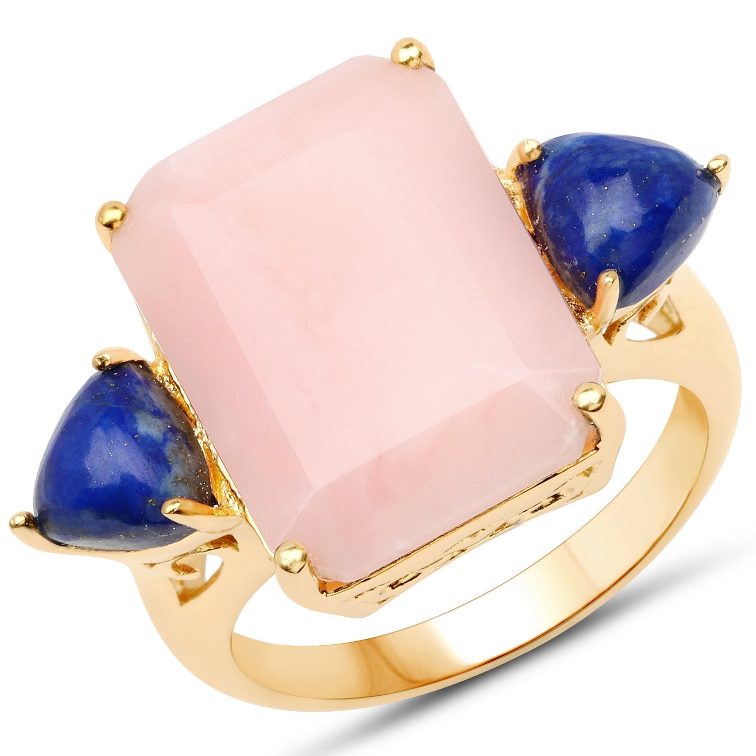 12.18 Carat Genuine Pink Opal and Lapis .925 Sterling Silver Ring on sale at MyriadMart