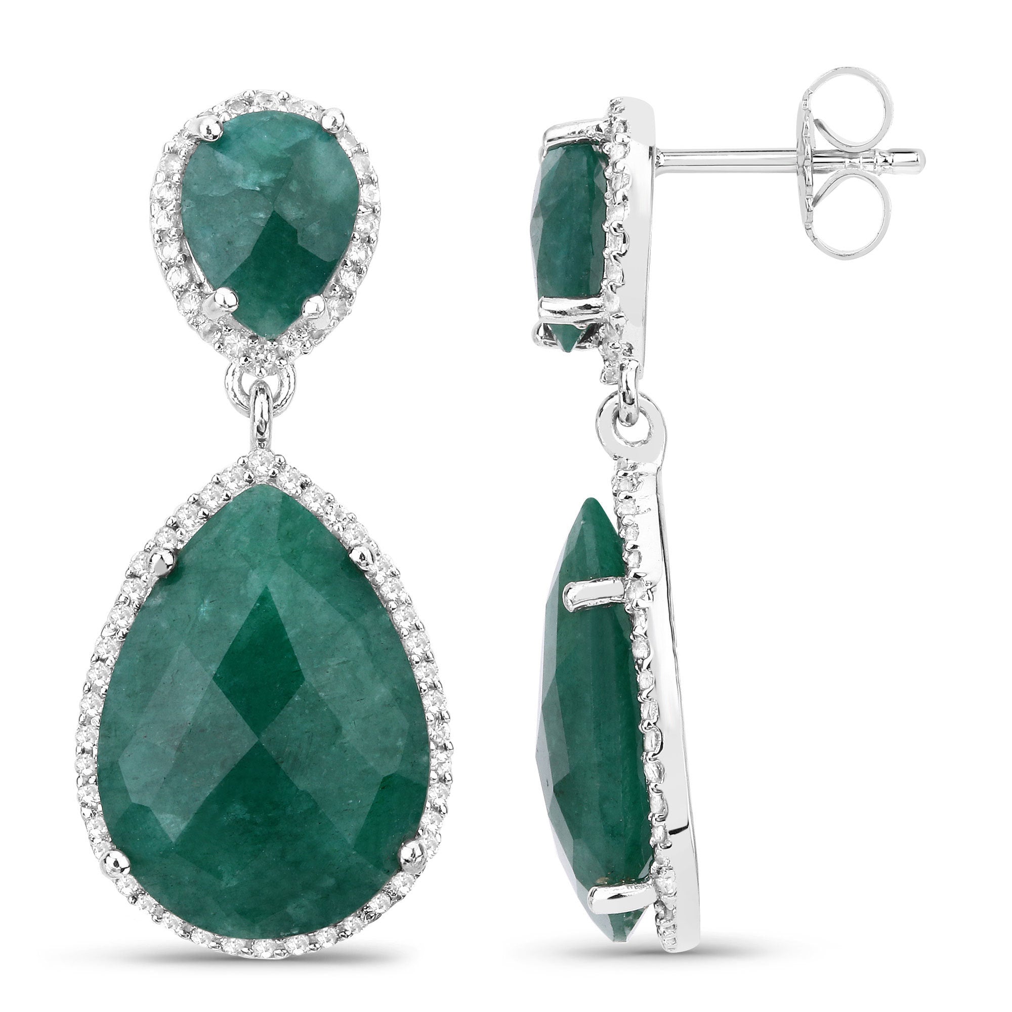 19.42 Carat Dyed Emerald and White Topaz .925 Sterling Silver Earrings on sale at MyriadMart