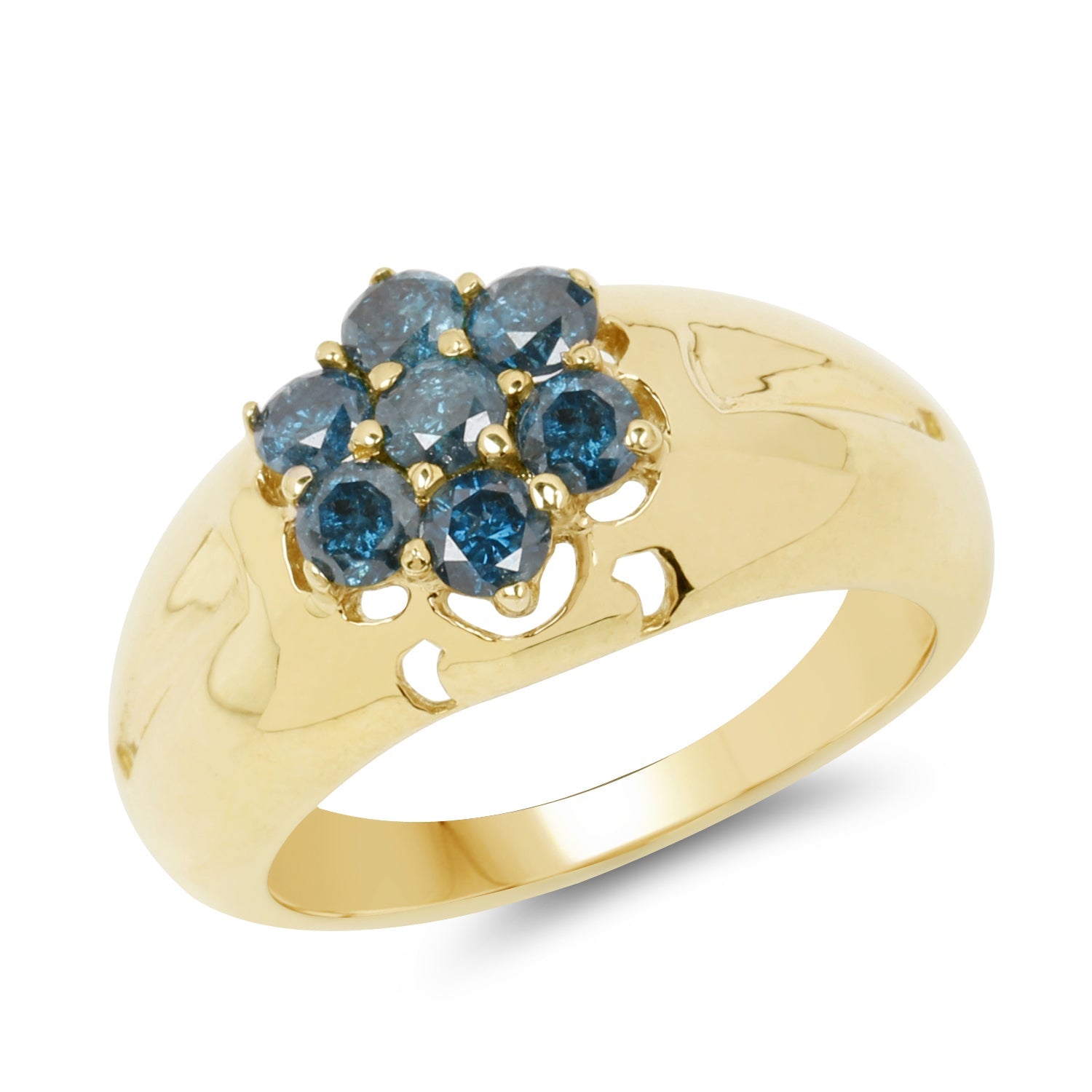 14K Yellow Gold Plated 0.98 Carat Genuine Blue Diamond .925 Sterling Silver Ring on sale at MyriadMart