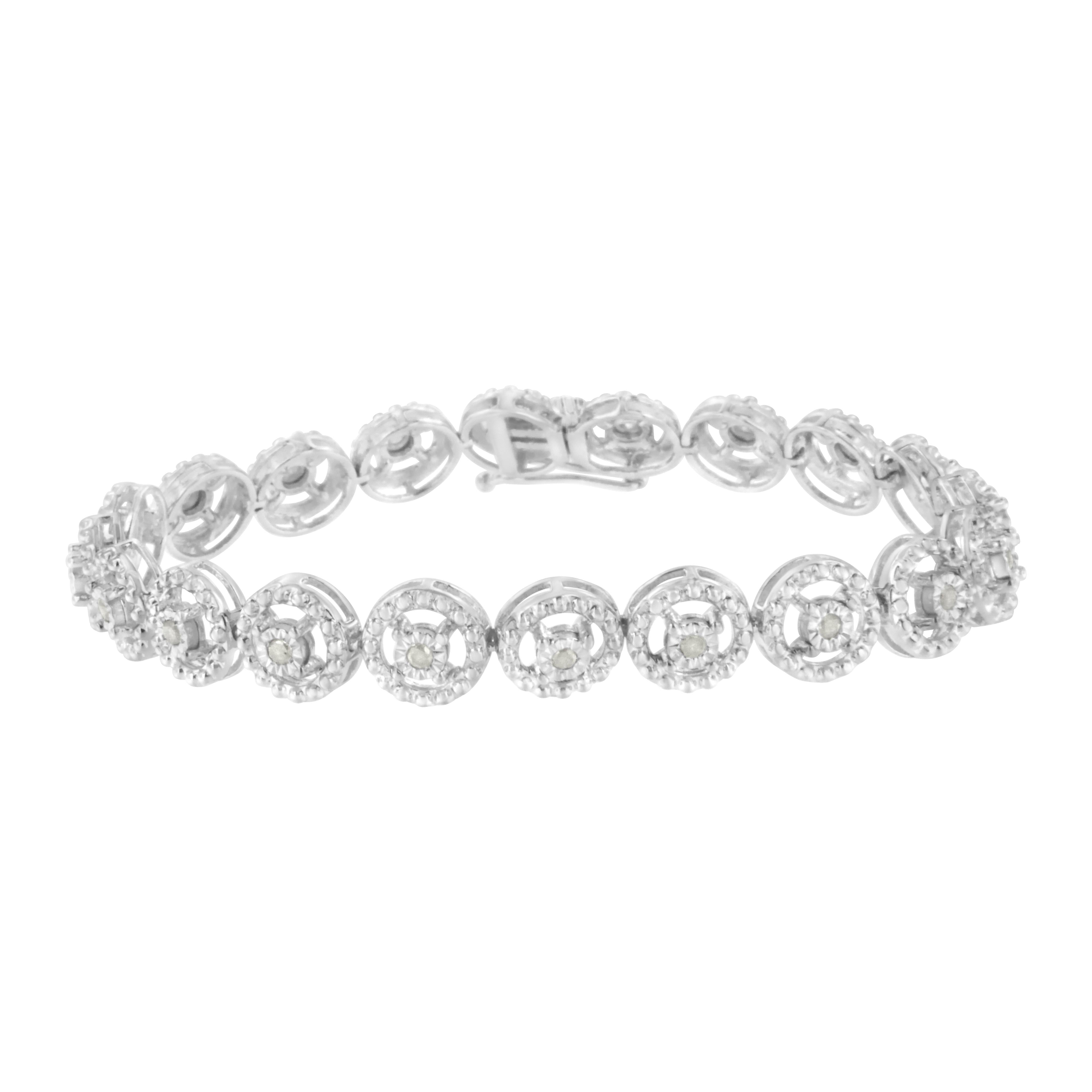 .925 Sterling Silver 1/2 Cttw Diamond Nested Circle Miracle Set Open Wheel 7.25" Fashion Link Bracelet I-J Color, I3 Clarity on sale at MyriadMart