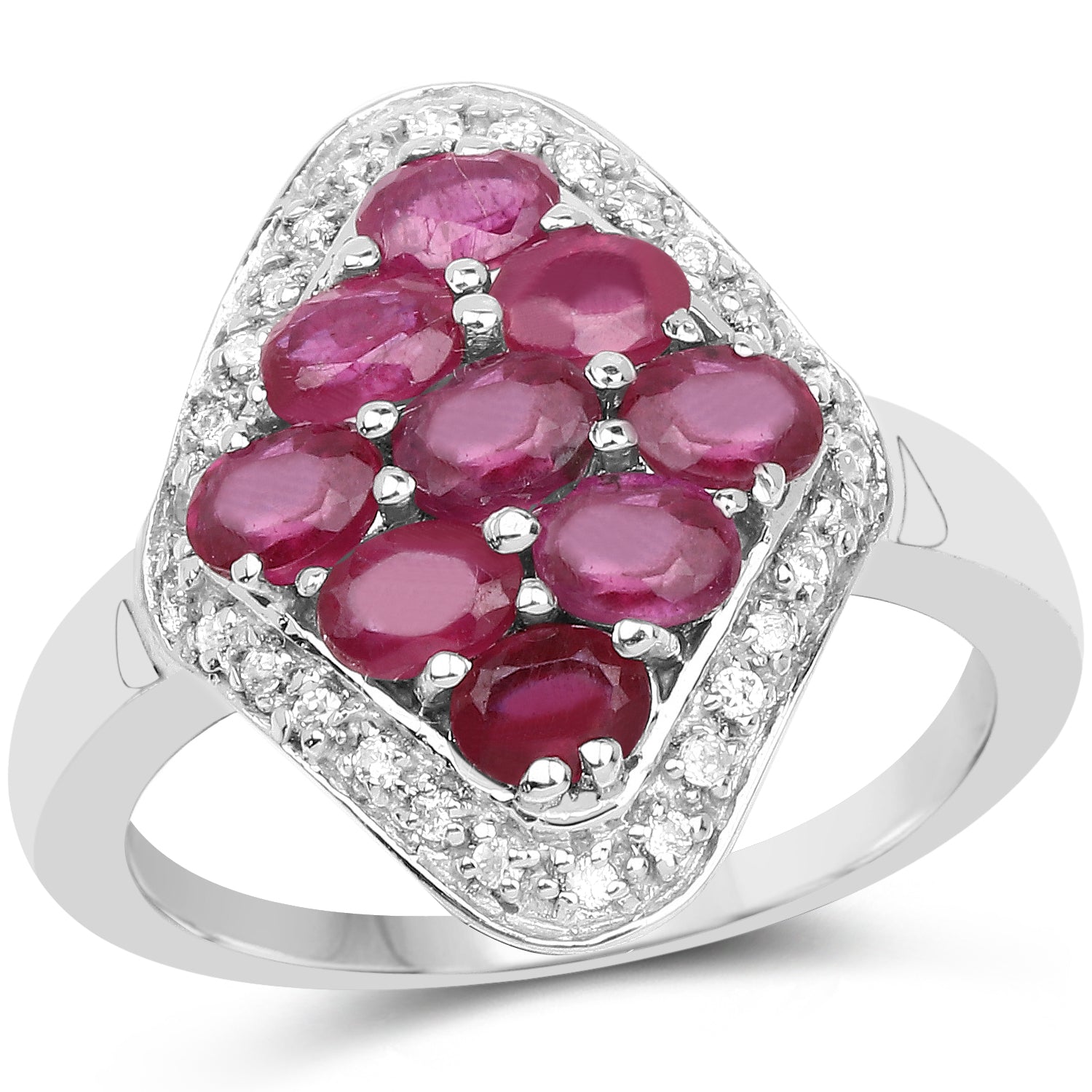 2.12 Carat Genuine Glass Filled Ruby & White Zircon .925 Sterling Silver Ring on sale at MyriadMart