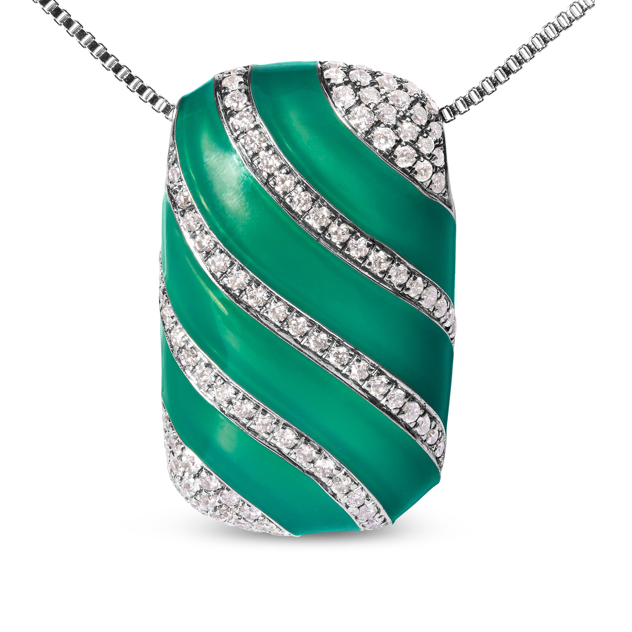 .925 Sterling Silver Turquoise Enamel and 1/2 Cttw Diamond Block 18" Pendant Necklace F-G Color, VS1-VS2 Clarity on sale at MyriadMart
