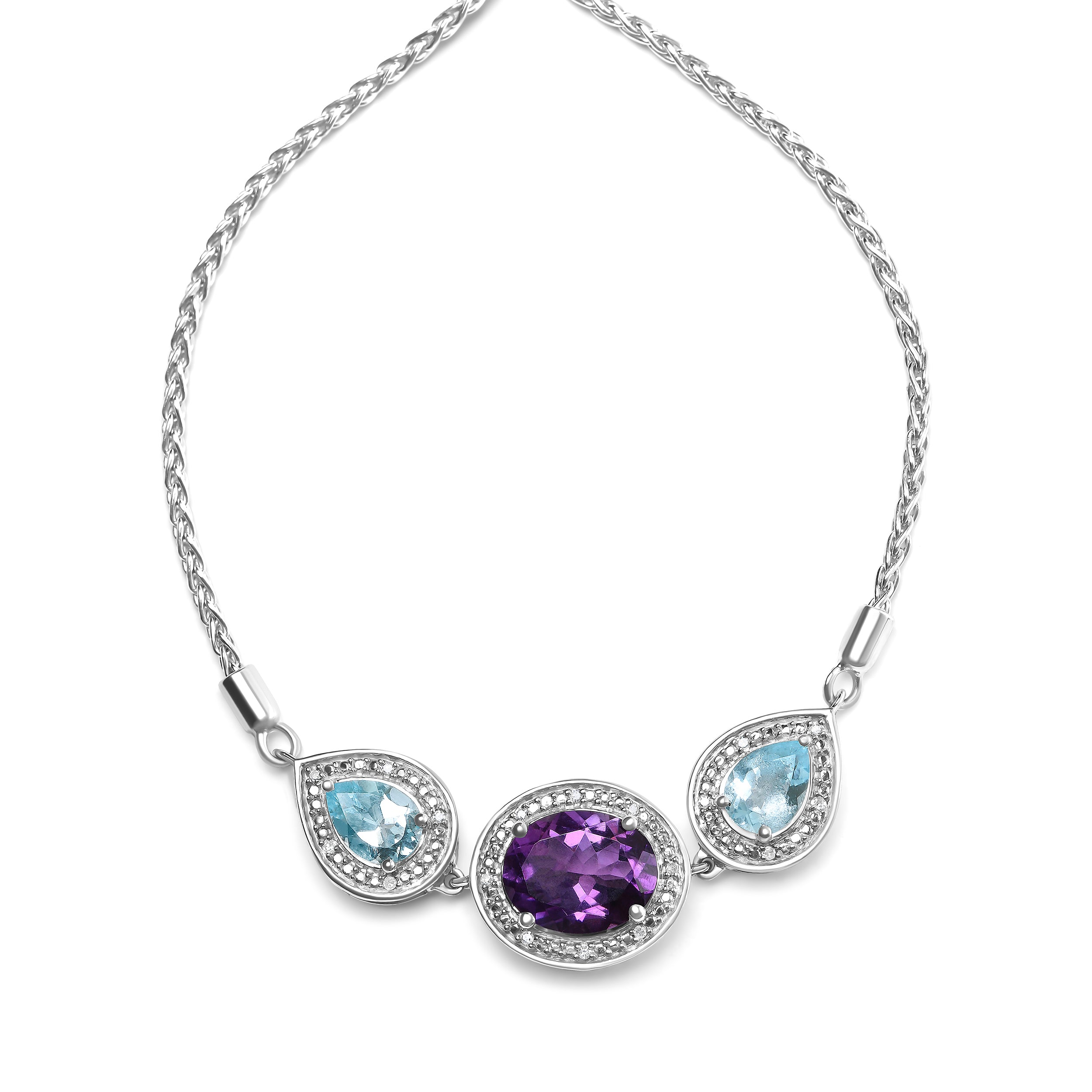 .925 Sterling Silver Oval Amethyst and Pear Blue Topaz with Diamond Accent Lariat 4â€-10†Adjustable Bolo Bracelet H-I Color, SI1-SI2 Clarity on sale at MyriadMart