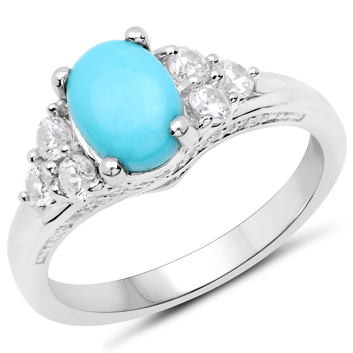 1.92 Carat Genuine Turquoise and White Zircon .925 Sterling Silver Ring on sale at MyriadMart