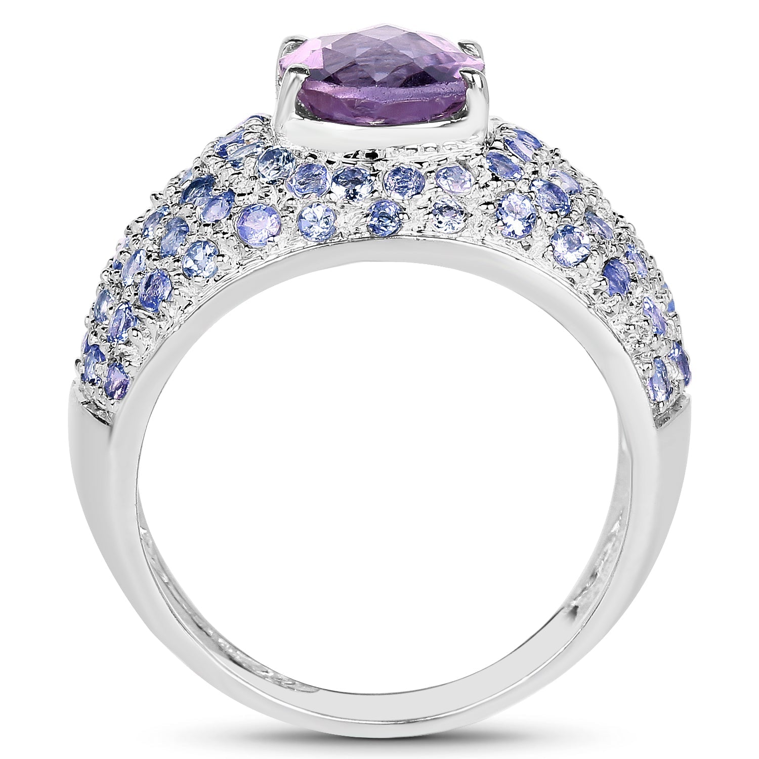 4.21 Carat Genuine Amethyst and Tanzanite .925 Sterling Silver Ring on sale at MyriadMart
