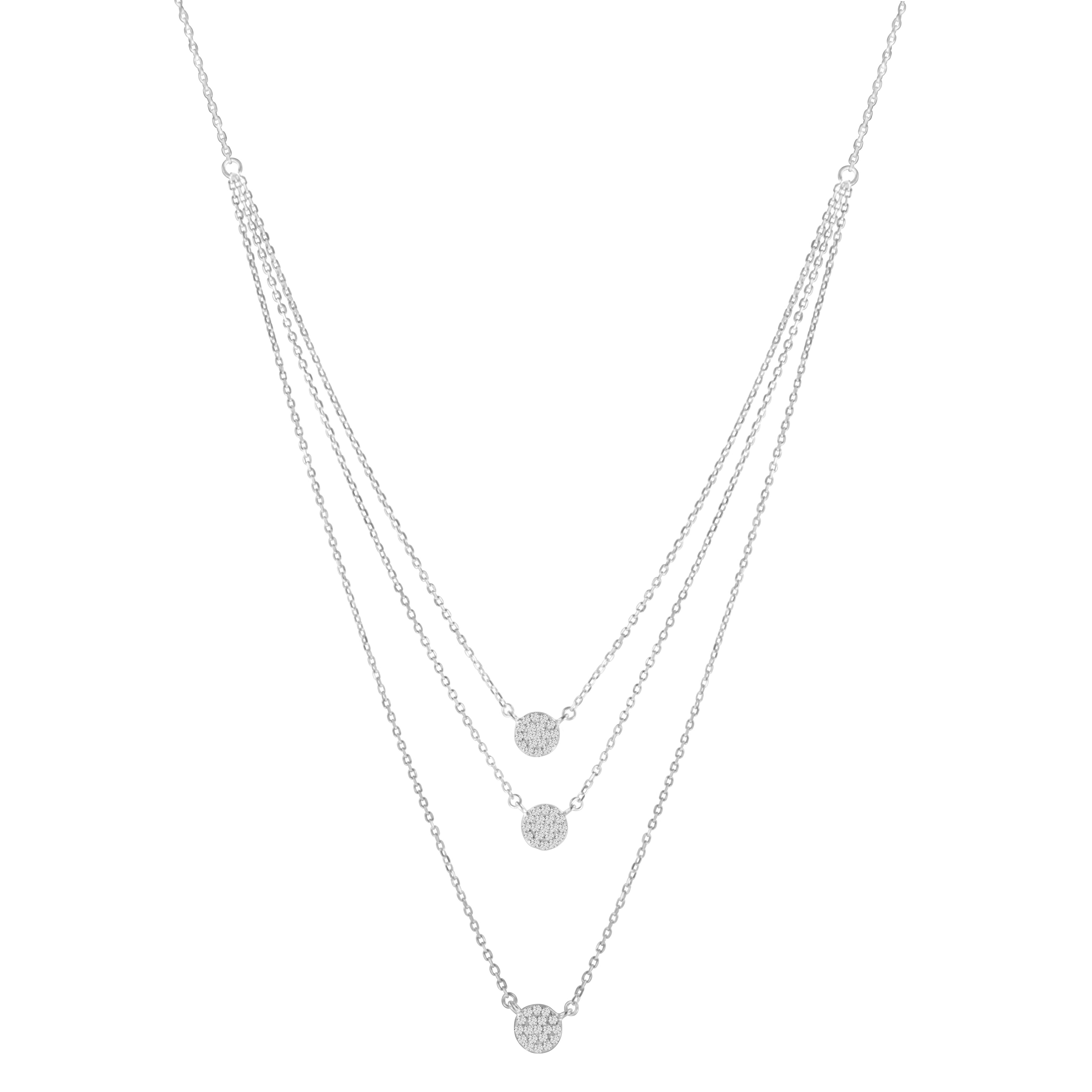 .925 Sterling Silver 1/2 Cttw Round Diamond Medallion Multi-Strand Tri Pendant 18" Necklace H-I Color, I2-I3 Clarity on sale at MyriadMart