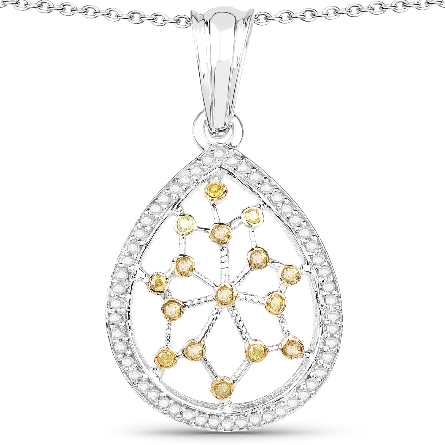 0.45 Carat Genuine White Diamond and Yellow Diamond .925 Sterling Silver Pendant on sale at MyriadMart
