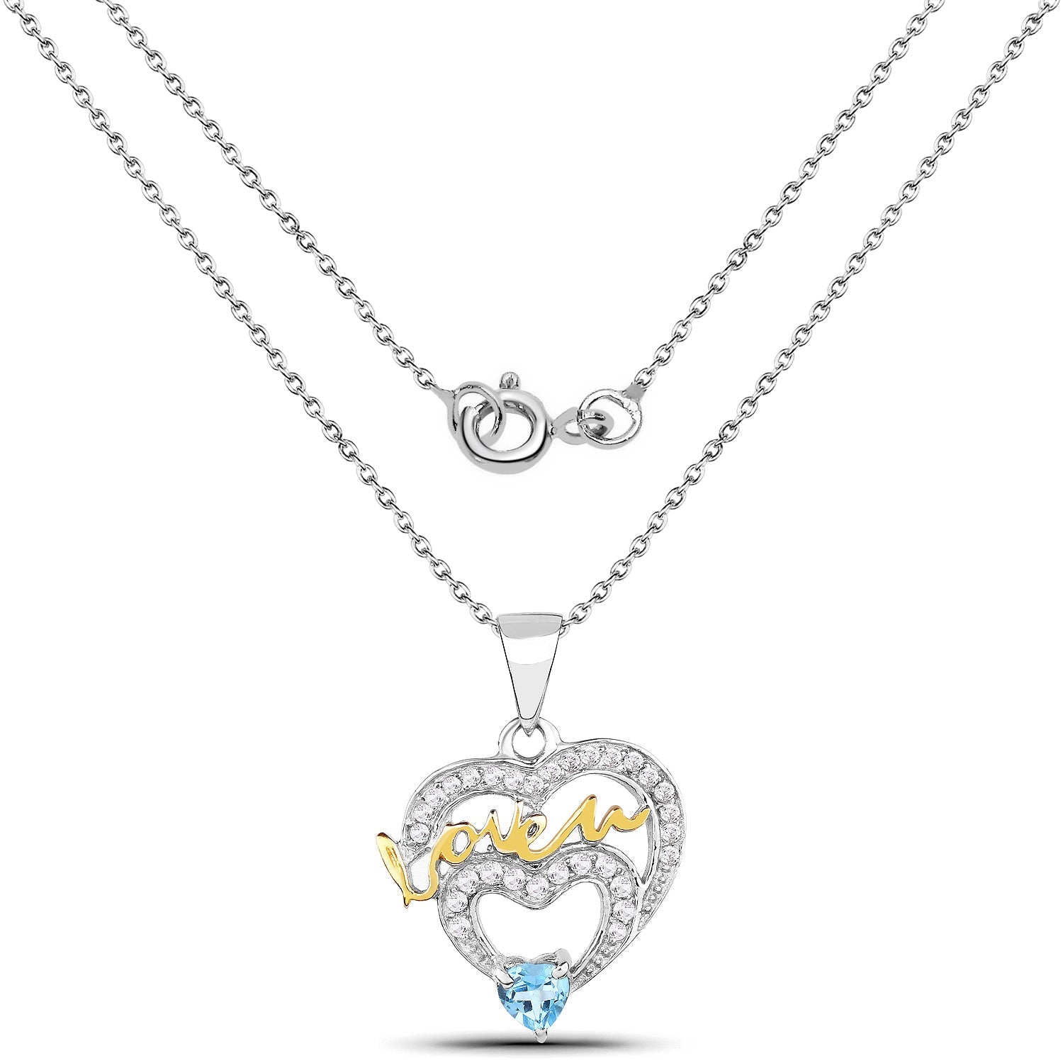 0.44 Carat Genuine Swiss Blue Topaz and White Topaz .925 Sterling Silver Pendant on sale at MyriadMart