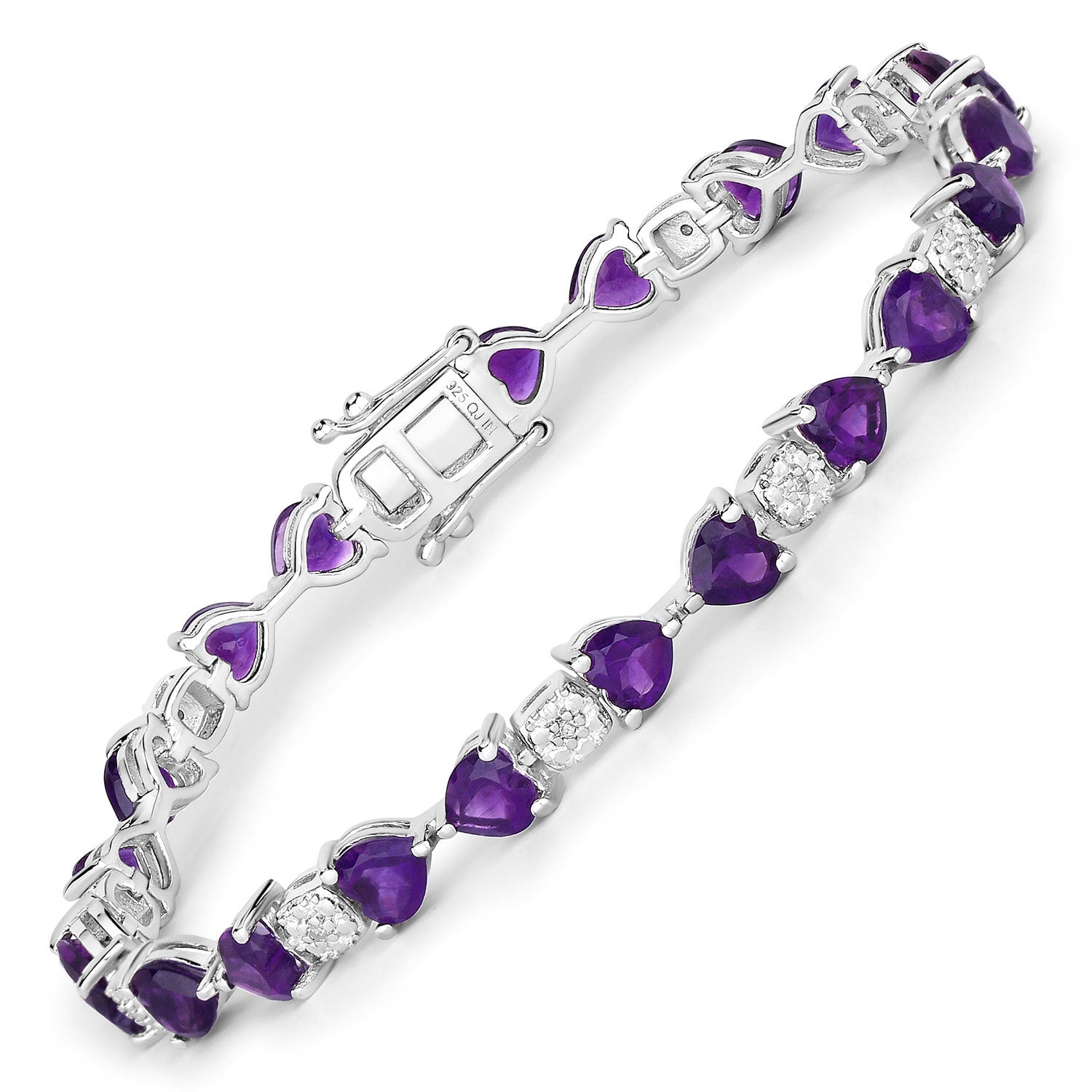 9.56 Carat Genuine Amethyst and White Diamond .925 Sterling Silver Bracelet on sale at MyriadMart