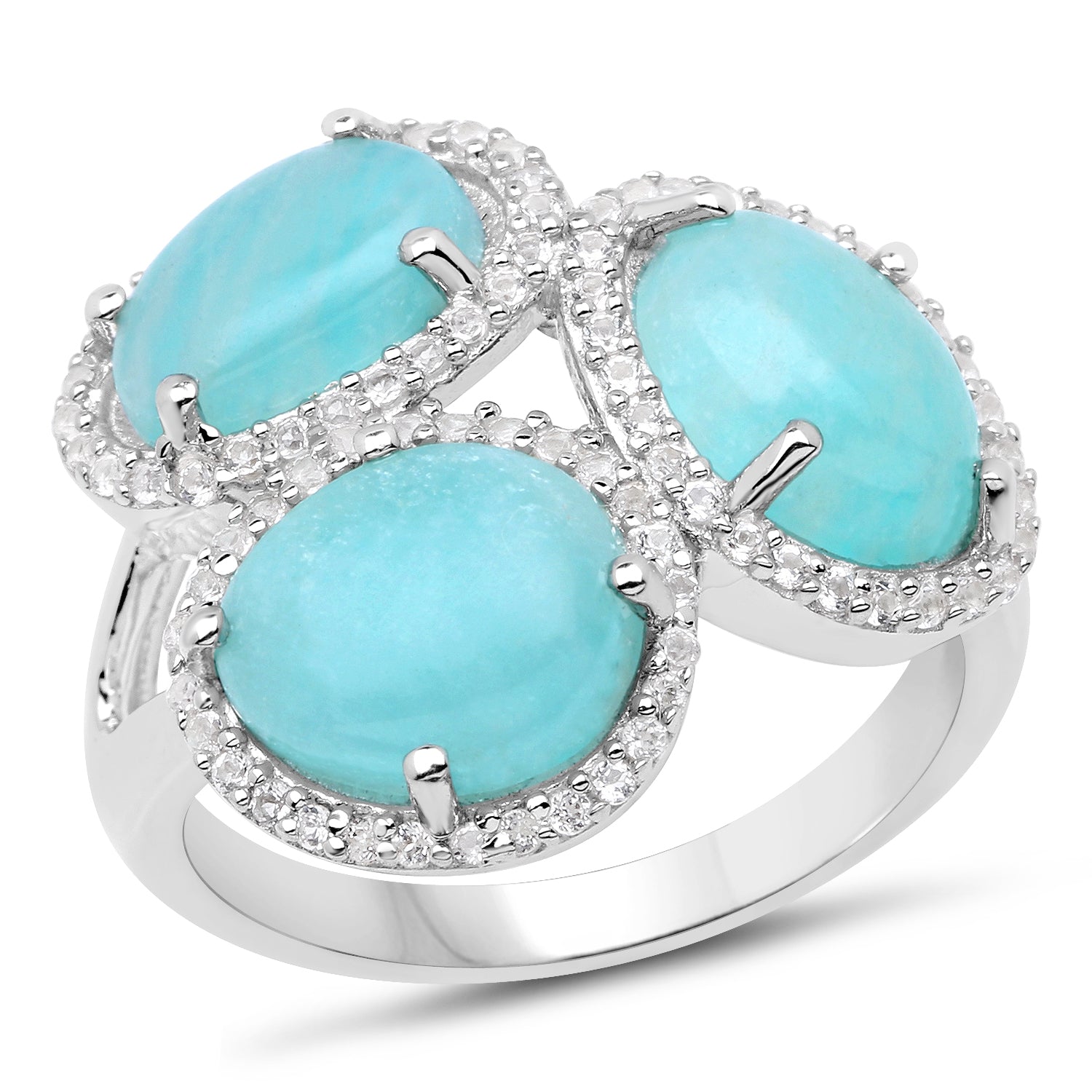 5.30 Carat Genuine Amazonite And White Topaz .925 Sterling Silver Ring on sale at MyriadMart