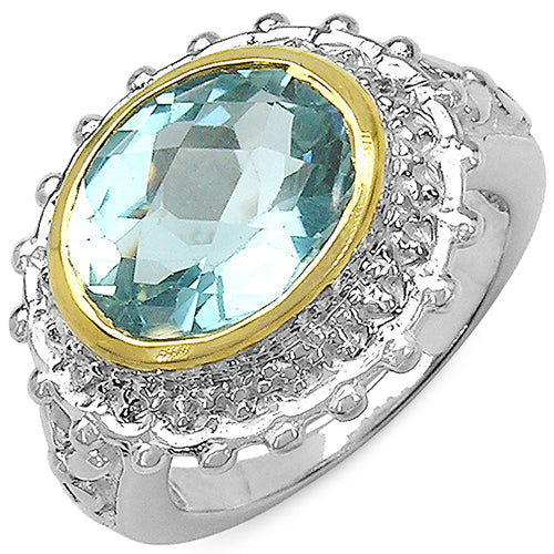 Two Tone Plated 5.01 Carat Genuine Blue Topaz & White Topaz .925 Sterling Silver Ring on sale at MyriadMart