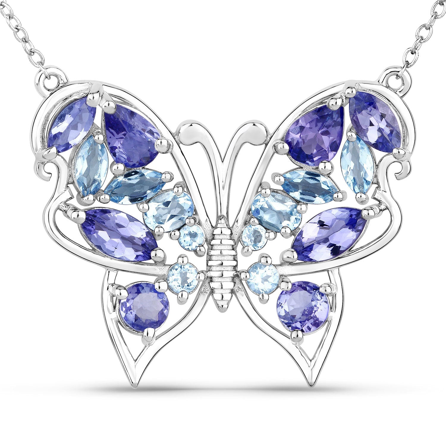 3.60 Carat Genuine Tanzanite and Swiss Blue Topaz .925 Sterling Silver Necklace on sale at MyriadMart
