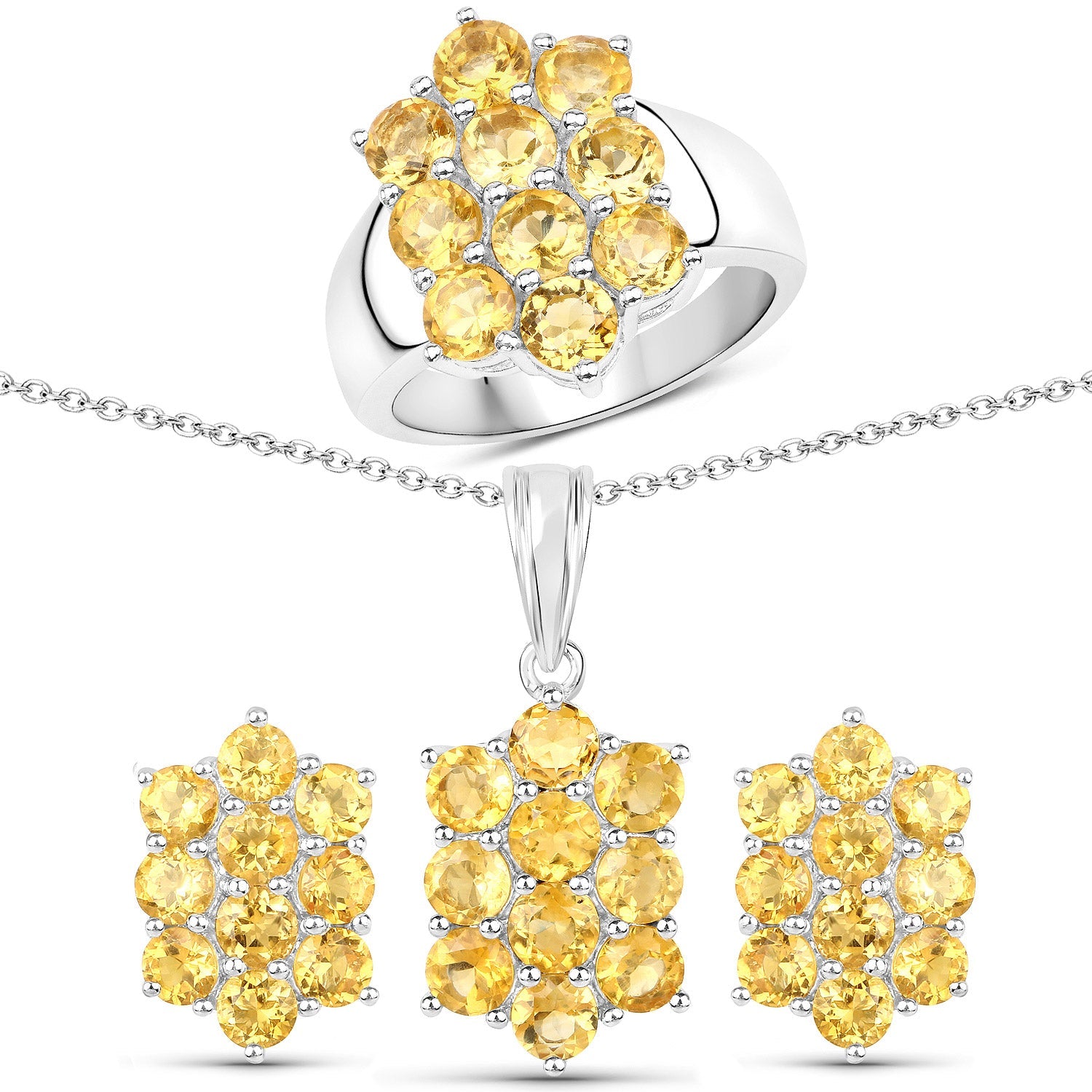 6.60 Carat Genuine Citrine .925 Sterling Silver 3 Piece Jewelry Set Ring, Earrings, and Pendant w/ Chain on sale at MyriadMart
