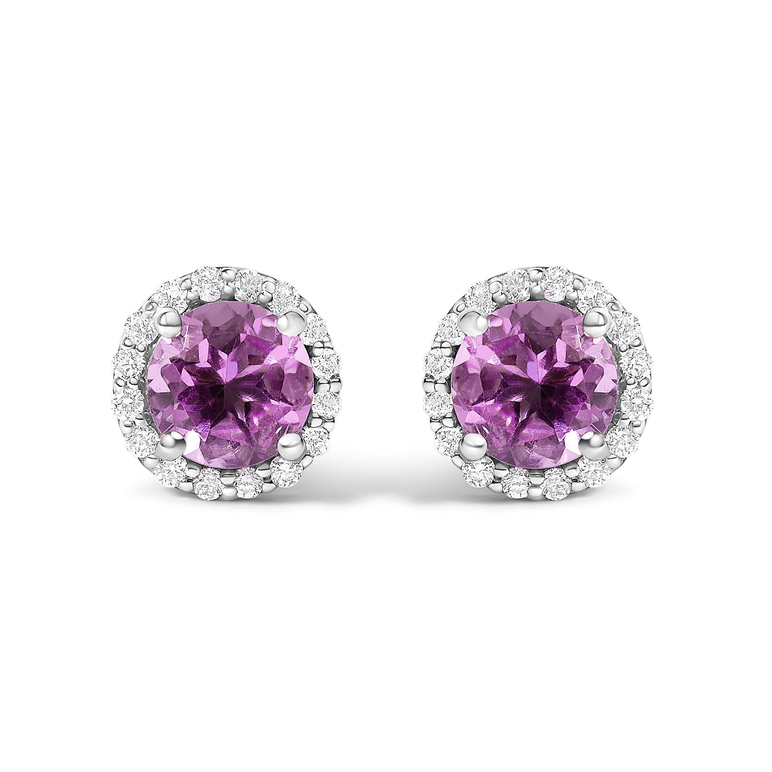 10K White Gold Purple Amethyst and 3/8 Cttw Diamond Halo Jewelry Set Earrings, Pendant & Ring on sale at MyriadMart