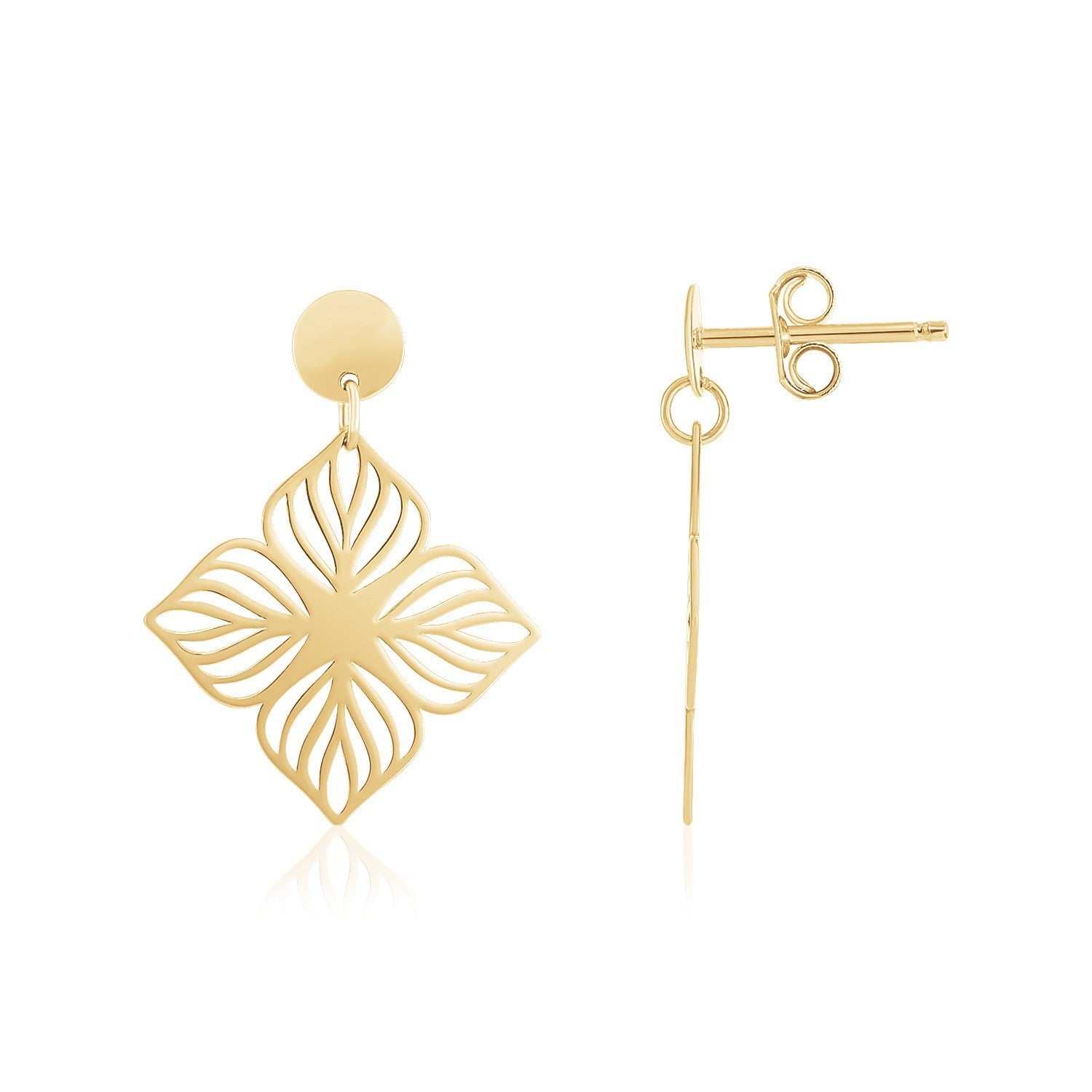 14K Yellow Gold High Polish Flower Cutout Earrings on sale at MyriadMart