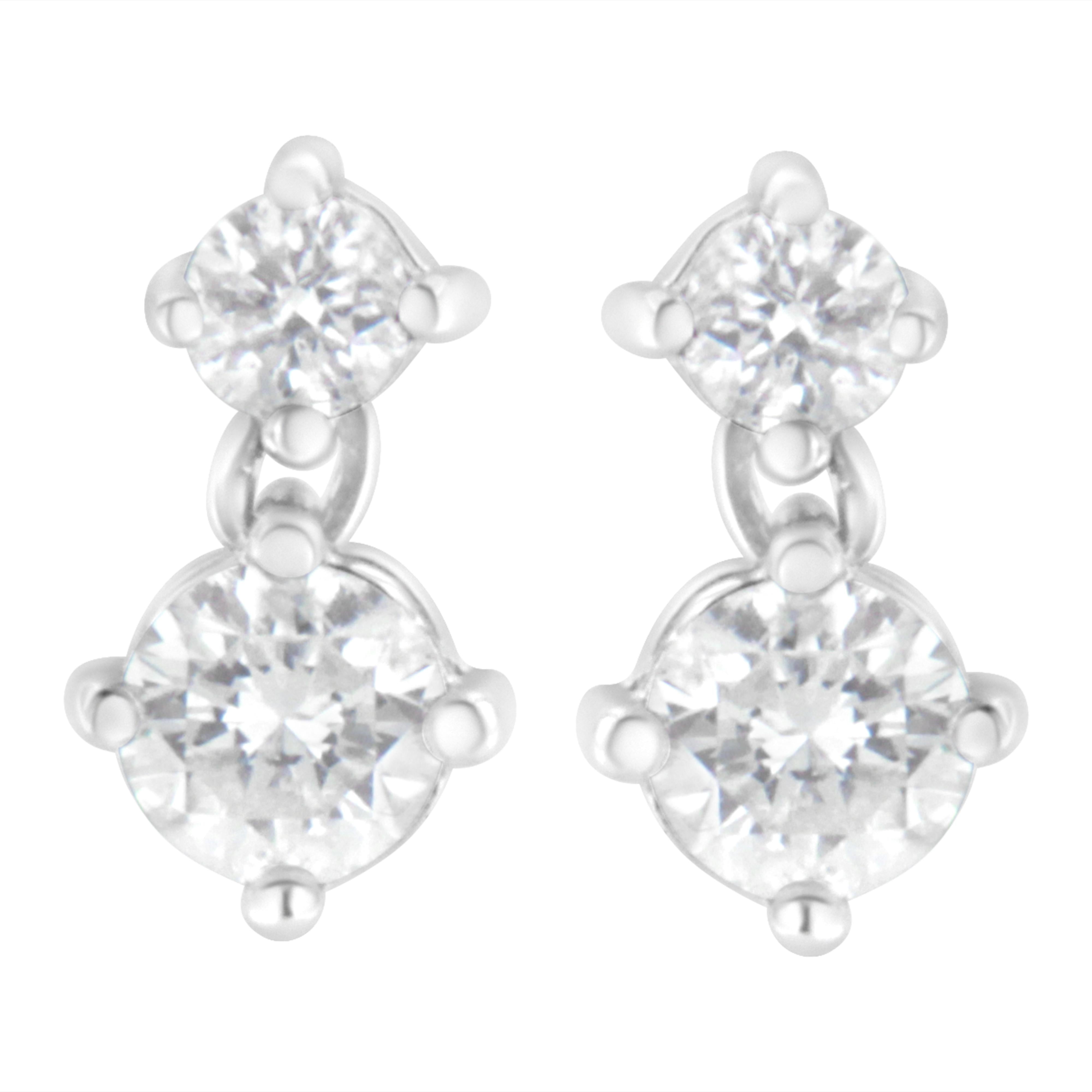 14K White Gold 1 cttw Double Diamond Stud Earrings H-I Clarity, SI2-I1 Color on sale at MyriadMart